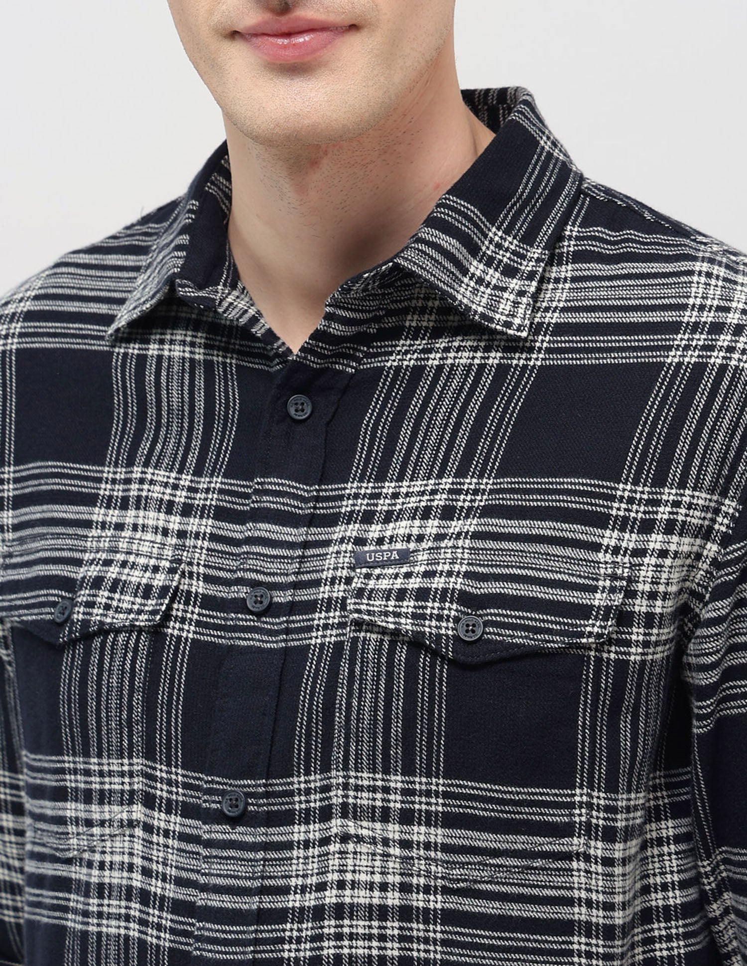 Tartan Checked Slim Fit Shirt Navy - U.S. POLO ASSN. | Large
