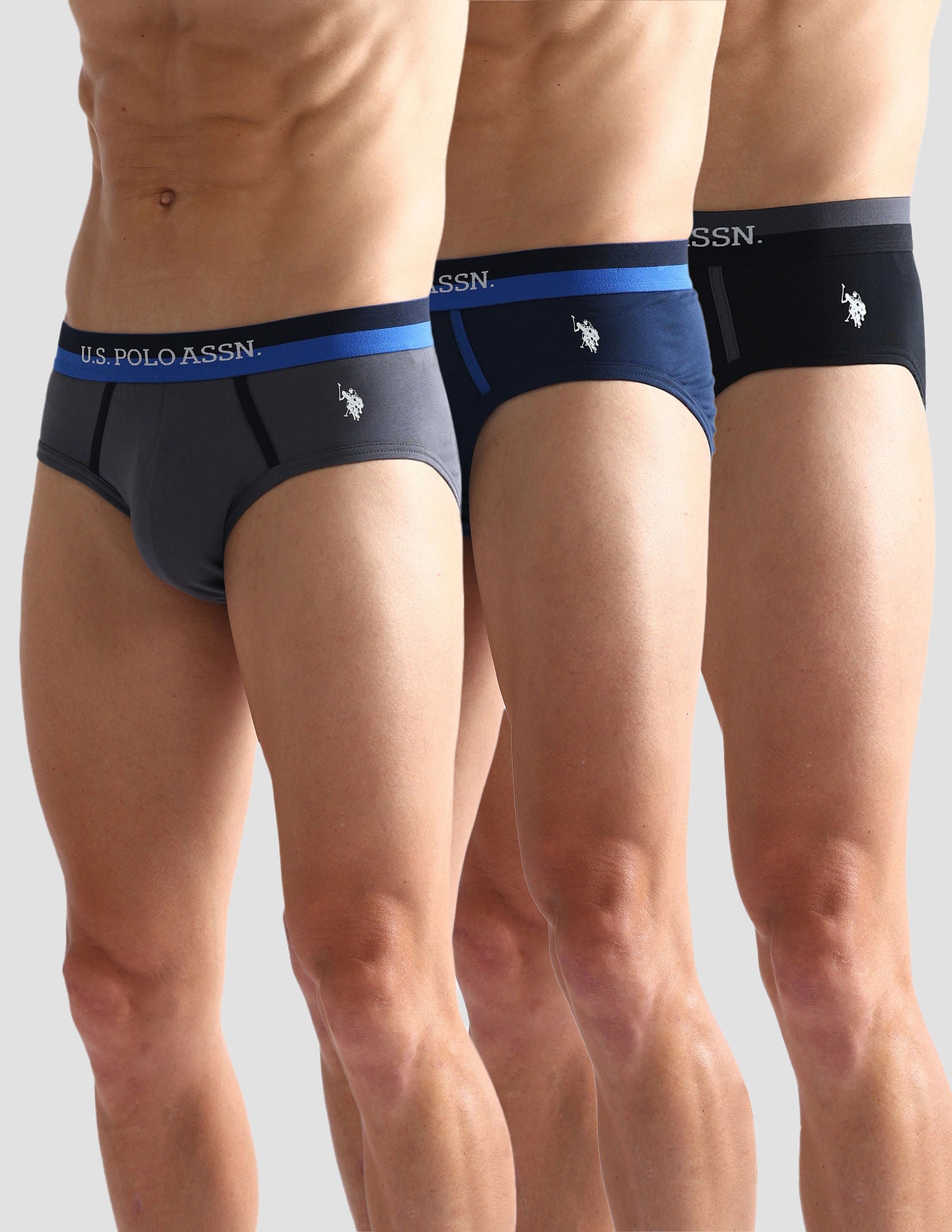 Dual Tone Cotton Stretch OET07 Briefs - Pack Of 3 Black, Dark Grey and Navy - U.S. POLO ASSN. | Large