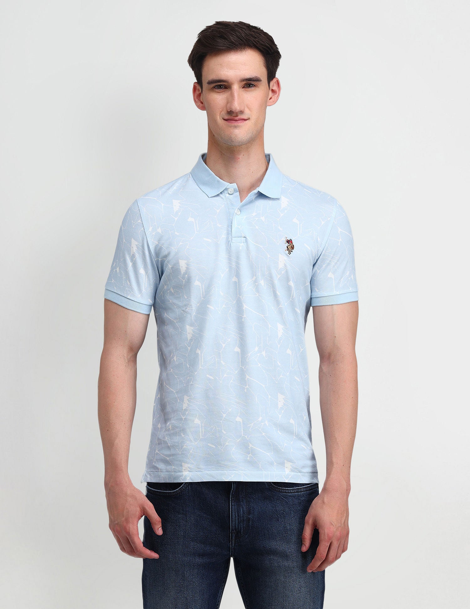 Muscle Fit Printed Polo Shirt Blue - U.S. Polo Assn. India | Large