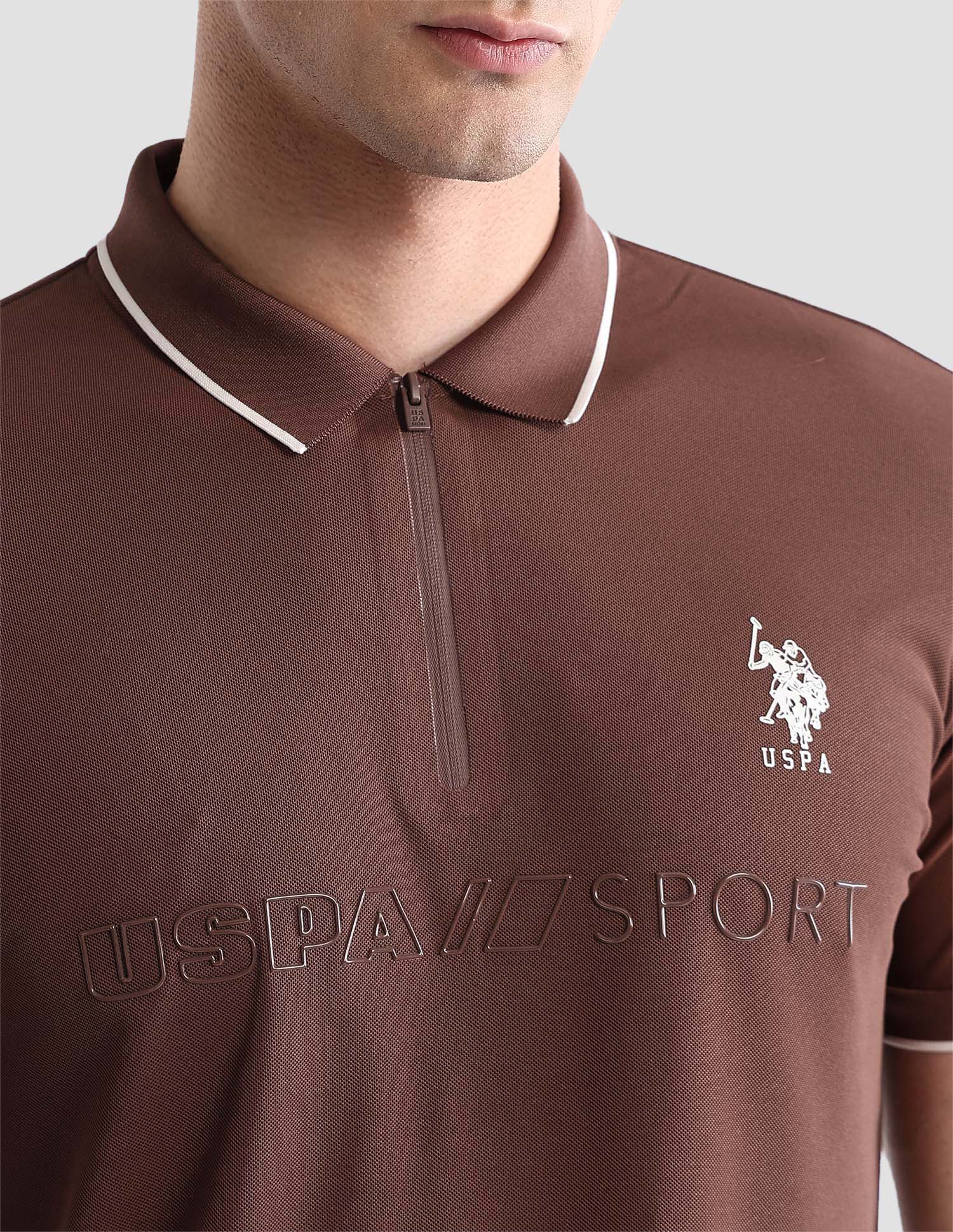 Brand Embossed Slim Fit Active Polo Shirt Brown - U.S. POLO ASSN. | Large