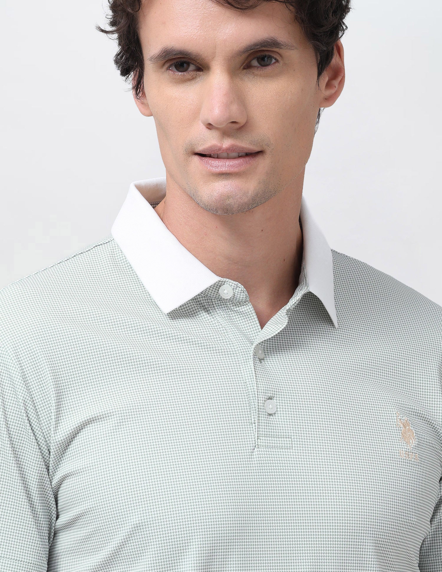 Houndstooth Slim Fit Polo Shirt Light Green - U.S. Polo Assn. India | Large
