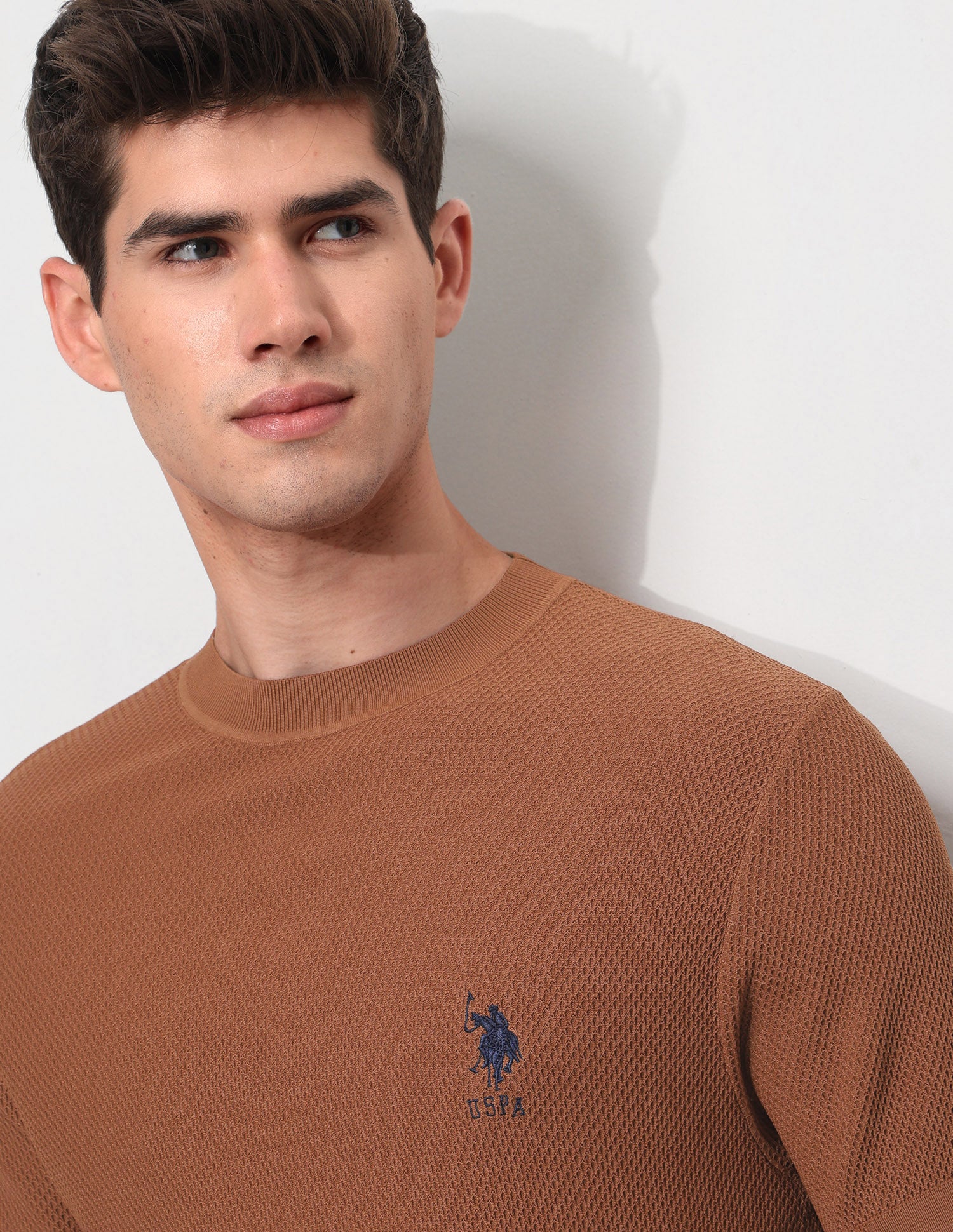 Textured Slim Fit T-Shirt Rust - U.S. Polo Assn. India | Large