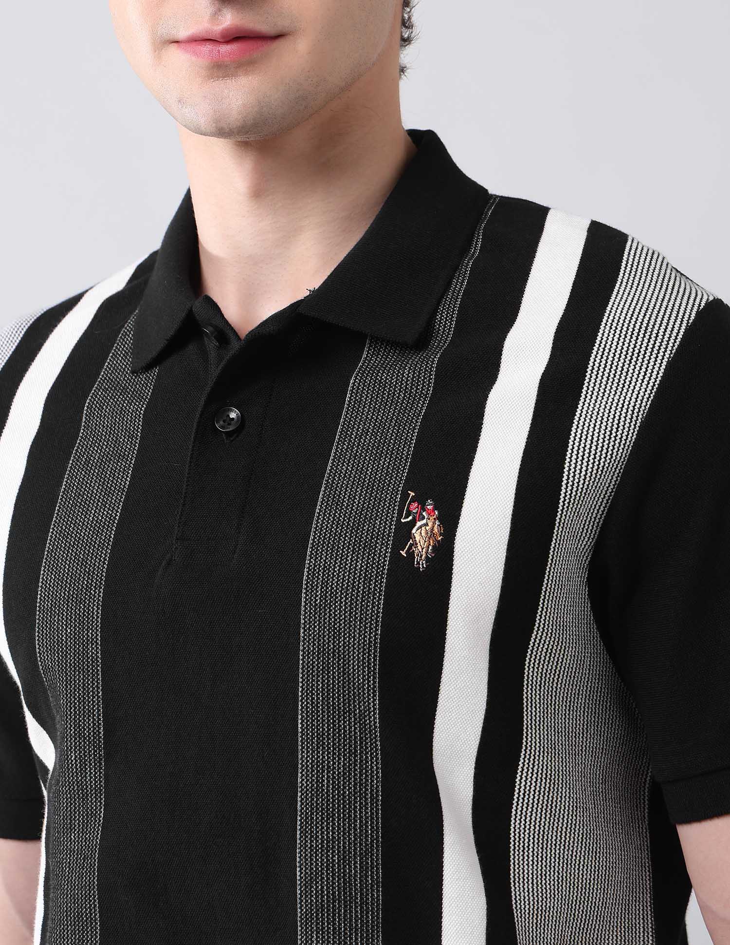 Vertical Striped Americana Polo Shirt Black - U.S. Polo Assn. India | Large