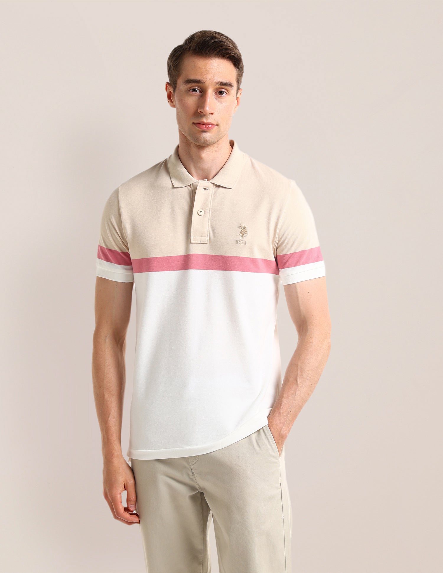 Colour Blocked Slim Fit Polo Shirt White - U.S. POLO ASSN. | Large