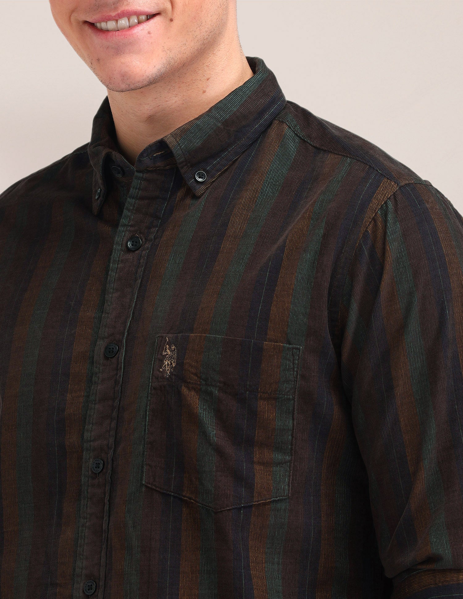 Vertical Striped Tailored Fit Shirt Brown - U.S. Polo Assn. India | Large