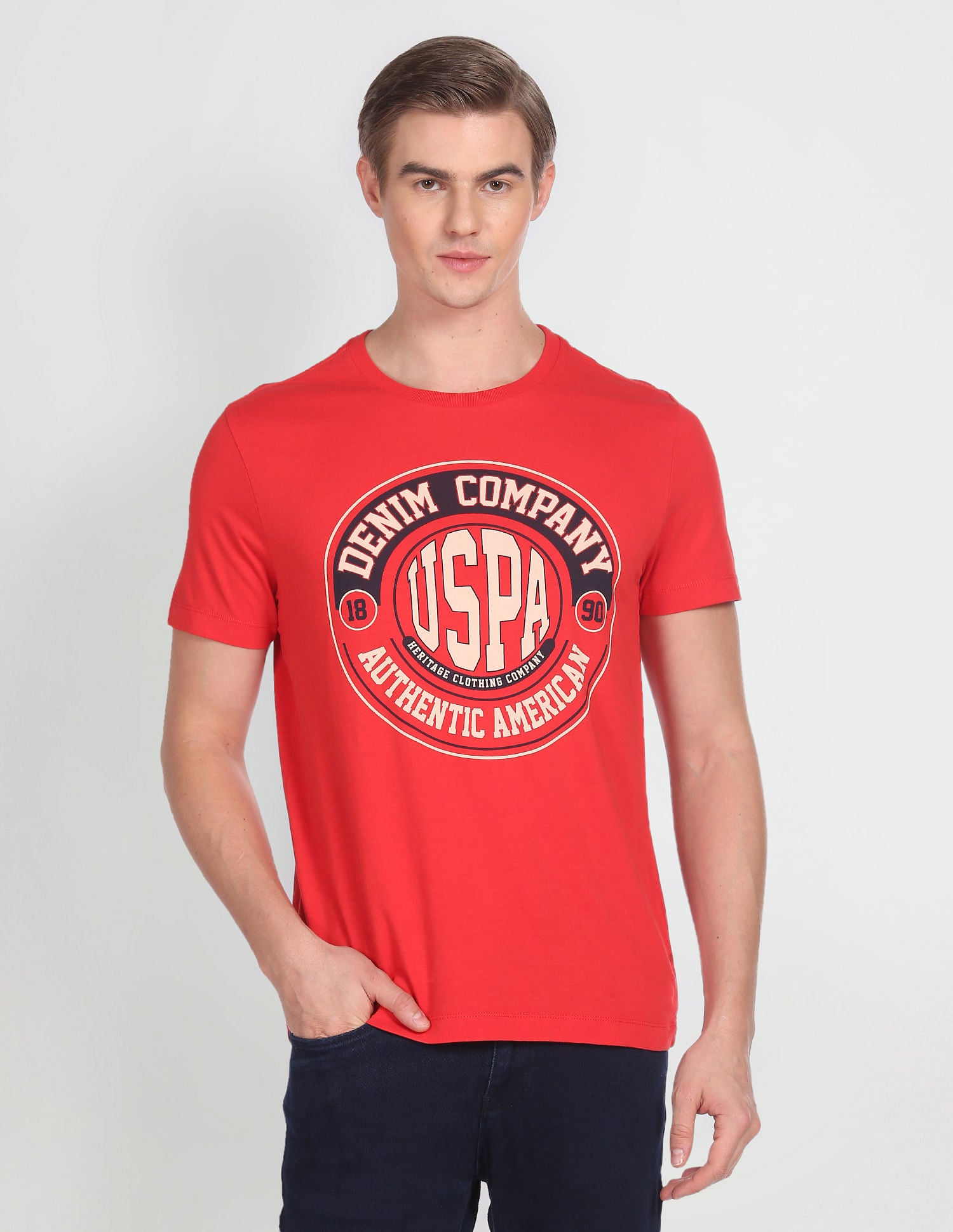 Graphic Print Cotton T-Shirt Red - U.S. Polo Assn. India | Large