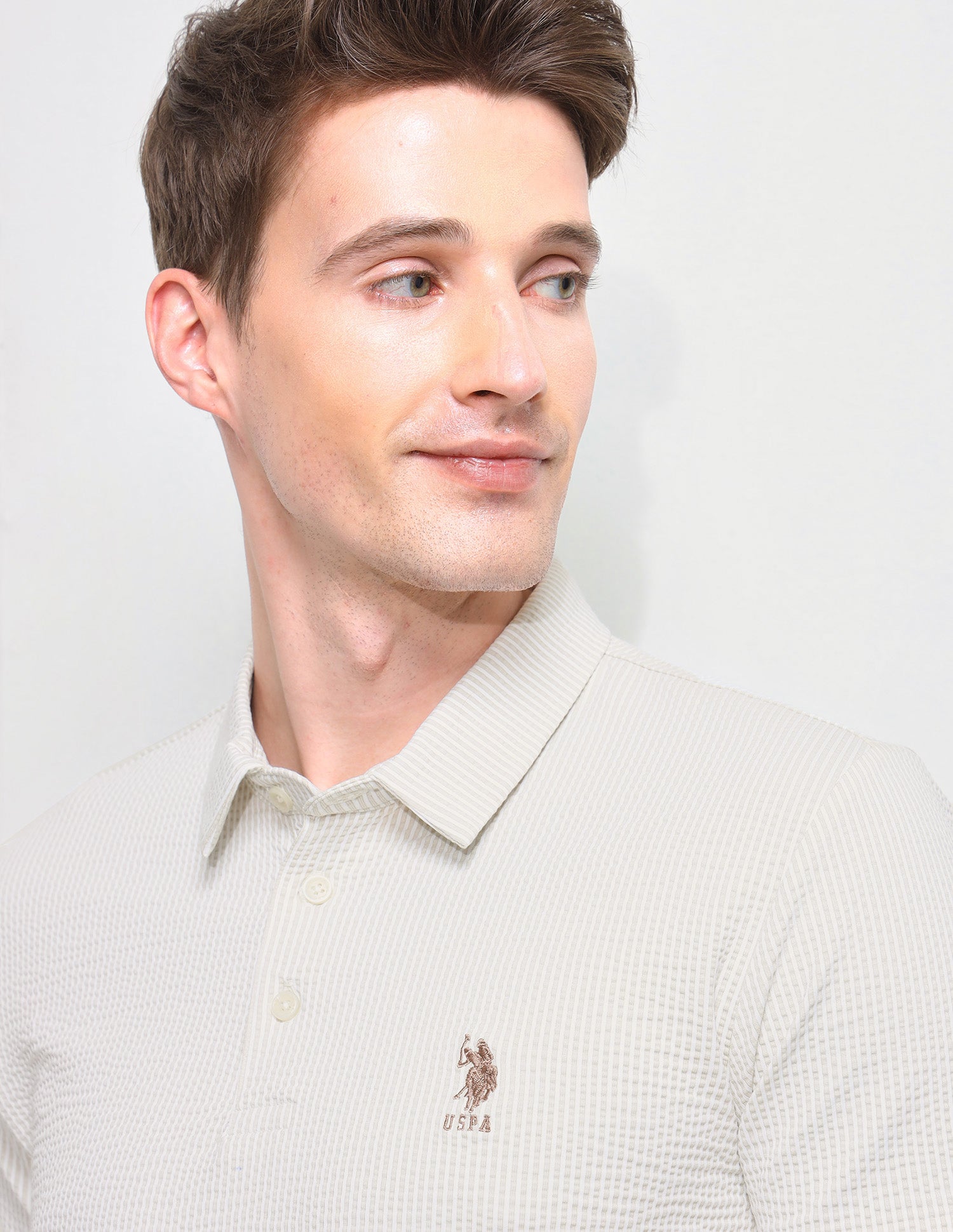 Textured Slim Fit Polo Shirt Off White - U.S. Polo Assn. India | Large