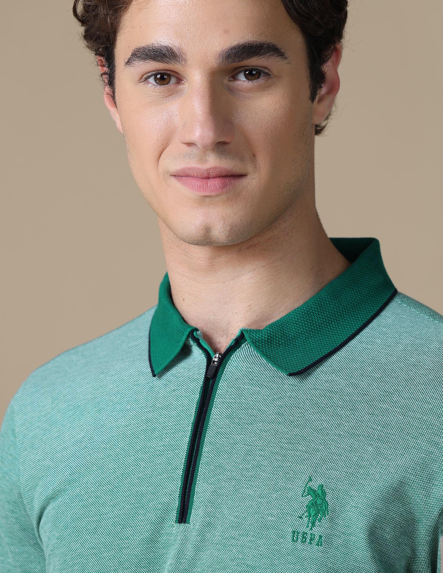 Heathered Regular Fit Polo Shirt Green - U.S. Polo Assn. India | Large