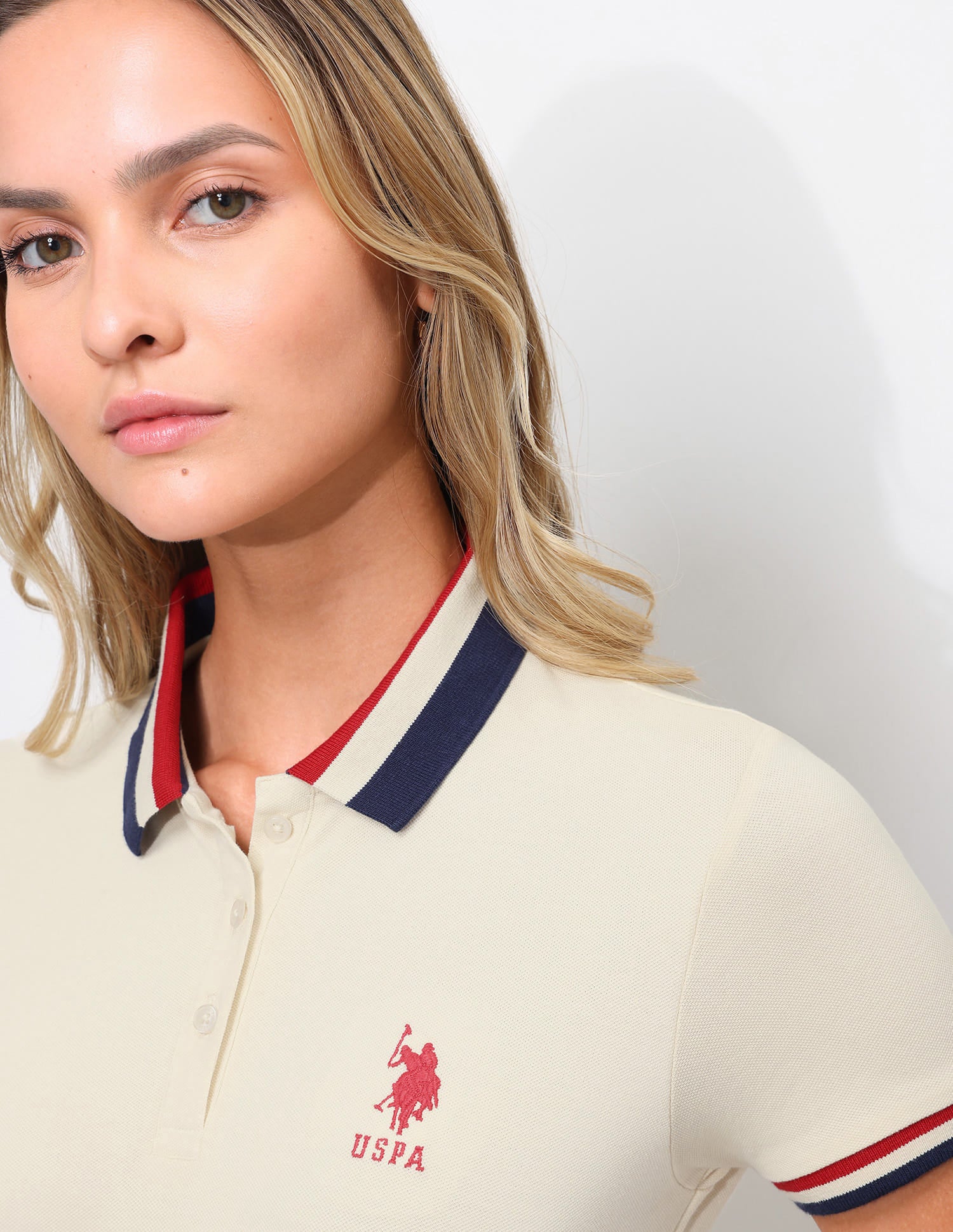 Striped Collar Polo Shirt Ecru - U.S. Polo Assn. India | Large