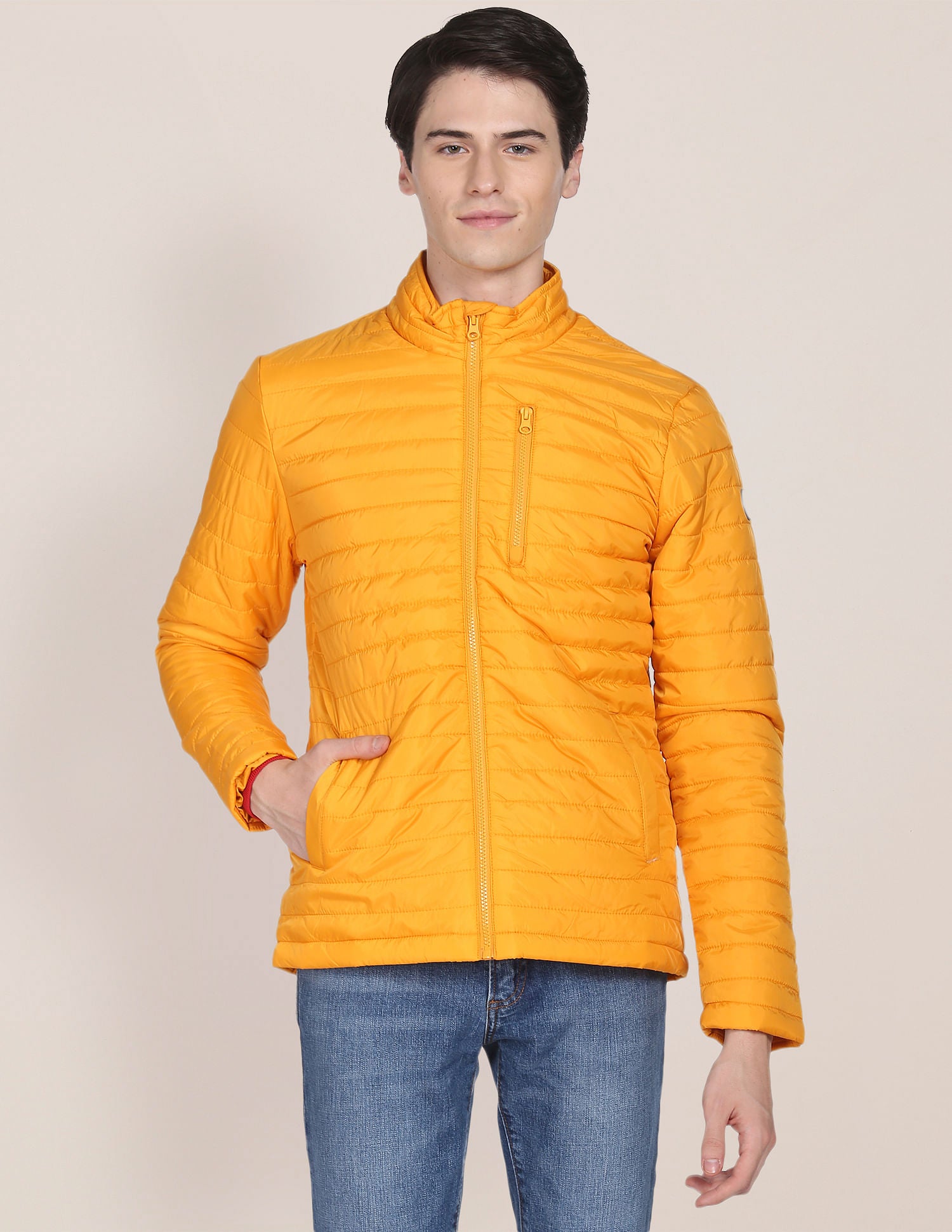 Solid Polyester Puffer Jacket Yellow - U.S. Polo Assn. India | Large
