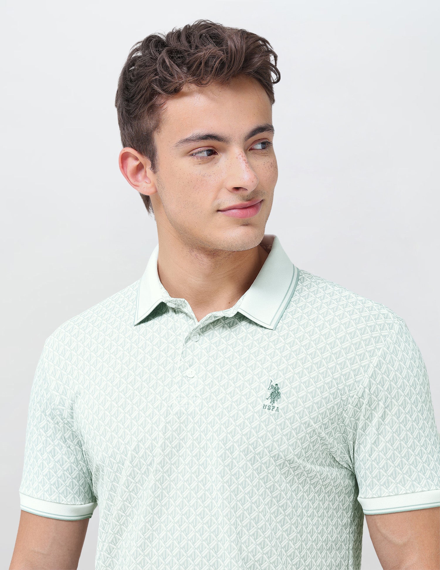 Geometric Printed Slim Fit Polo Shirt Light Green - U.S. Polo Assn. India | Large