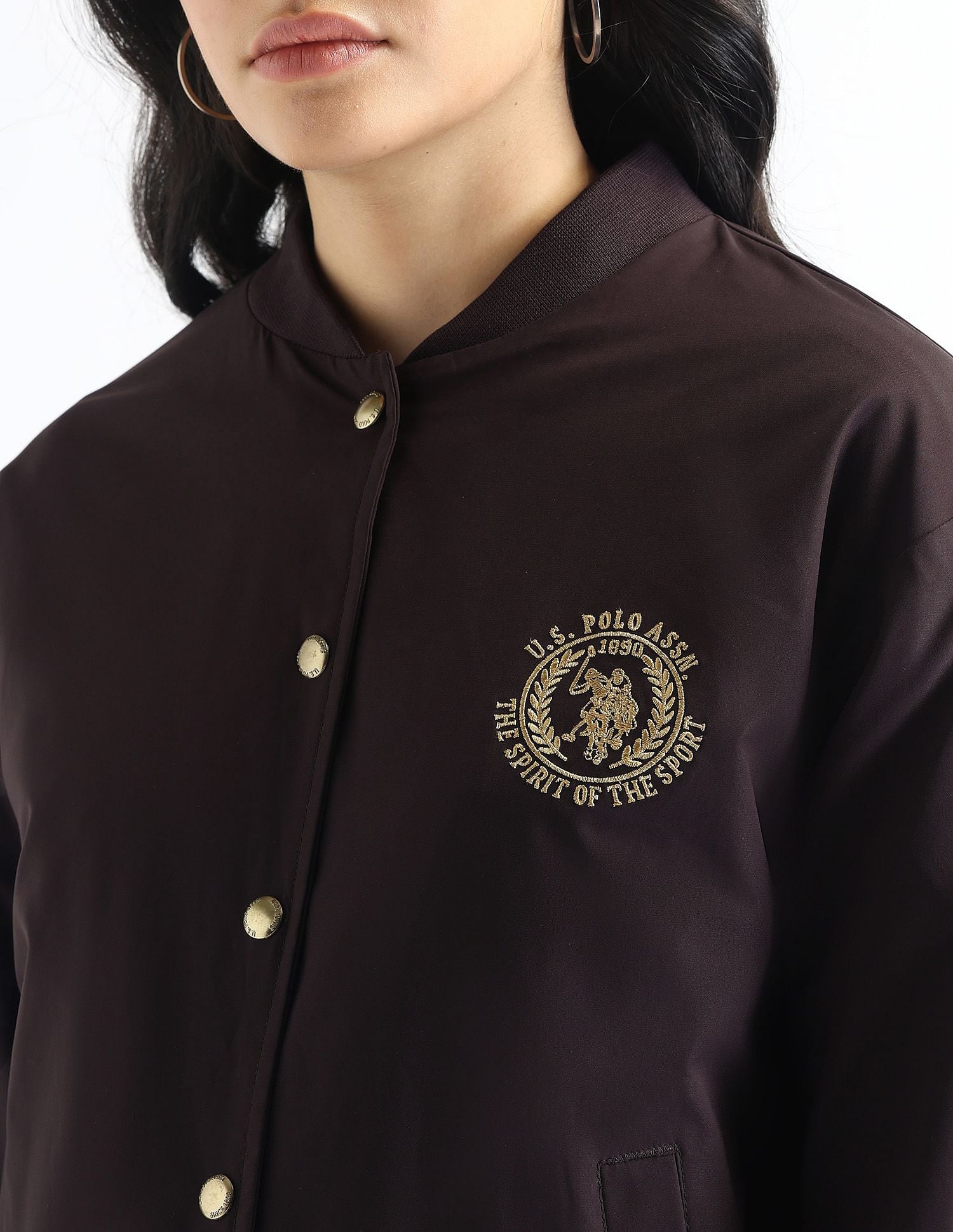 Regular Fit Solid Bomber Jacket Wine - U.S. Polo Assn. India | Large