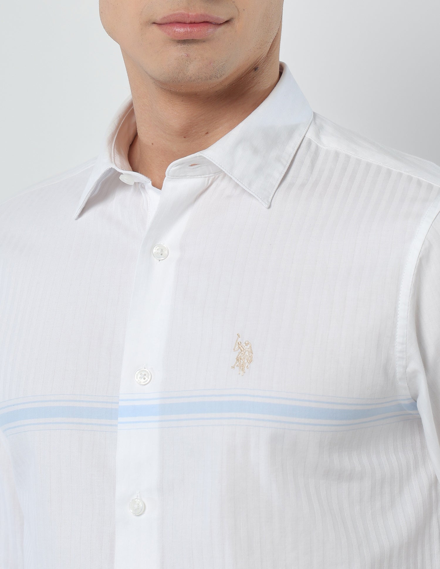 Self Design Vertical Striped Tailored Fit Shirt White - U.S. POLO ASSN. | Large