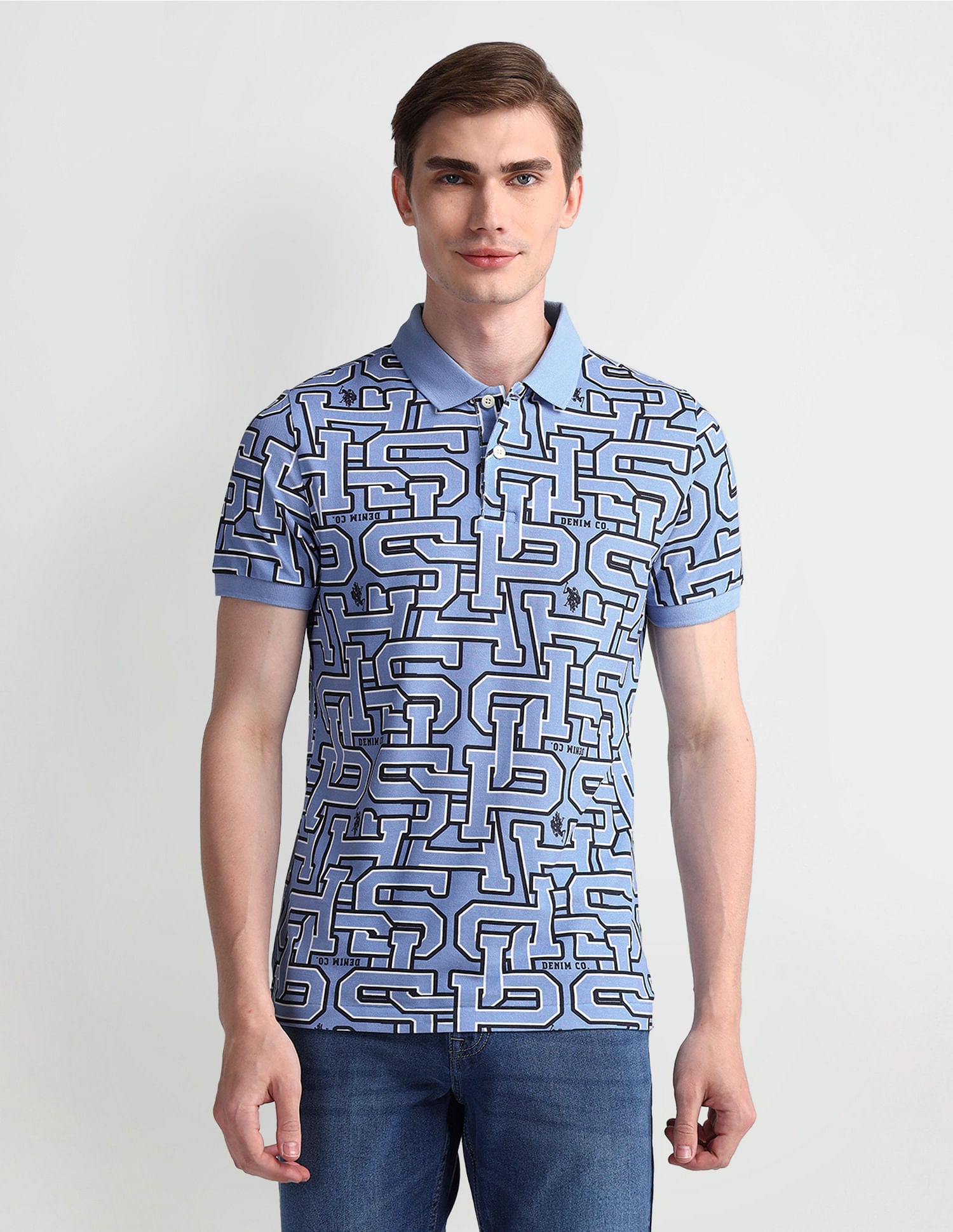 Muscle Fit Typography Polo Shirt Blue - U.S. Polo Assn. India | Large