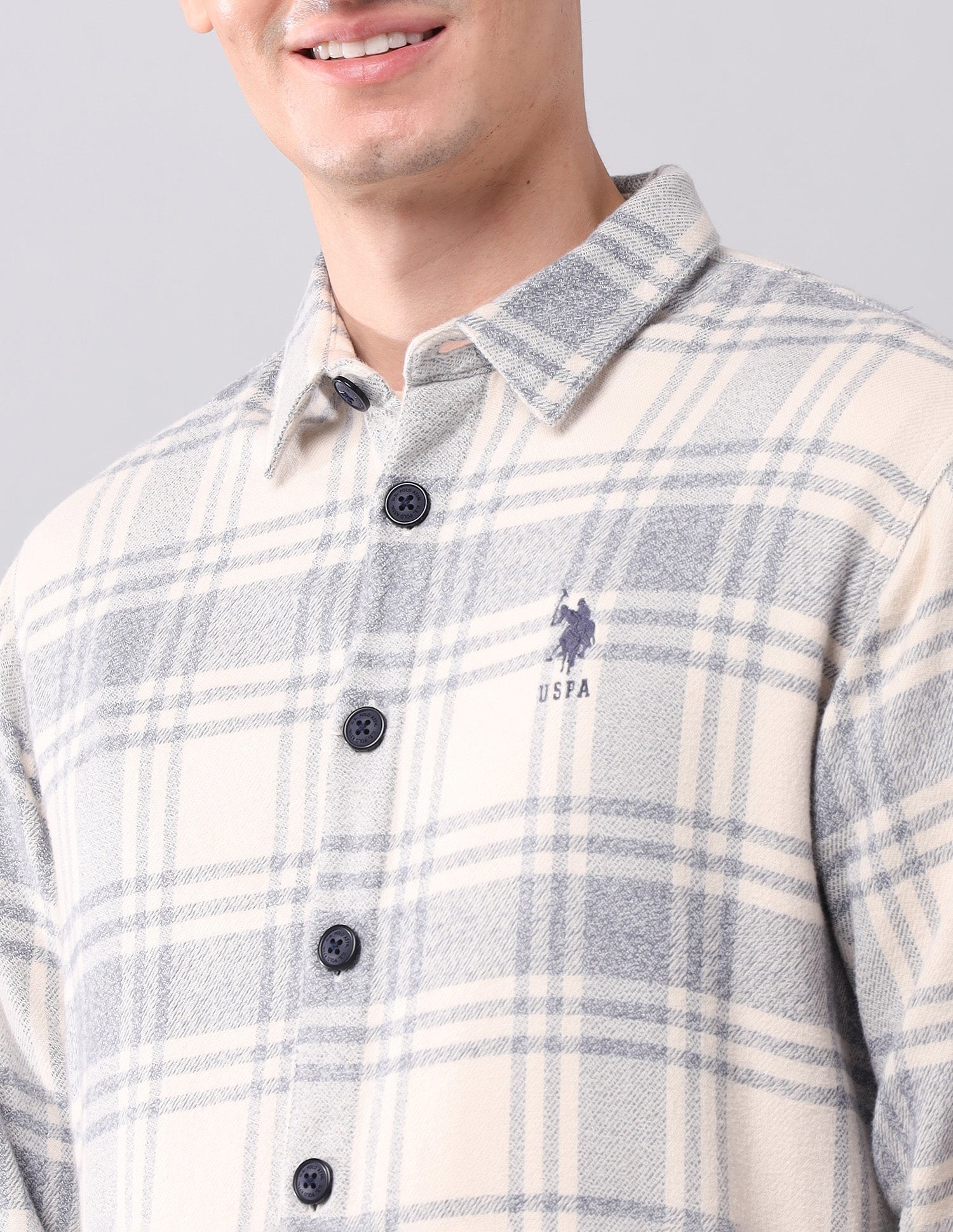 Tartan Checked Slim Fit Shirt Off White - U.S. Polo Assn. India | Large
