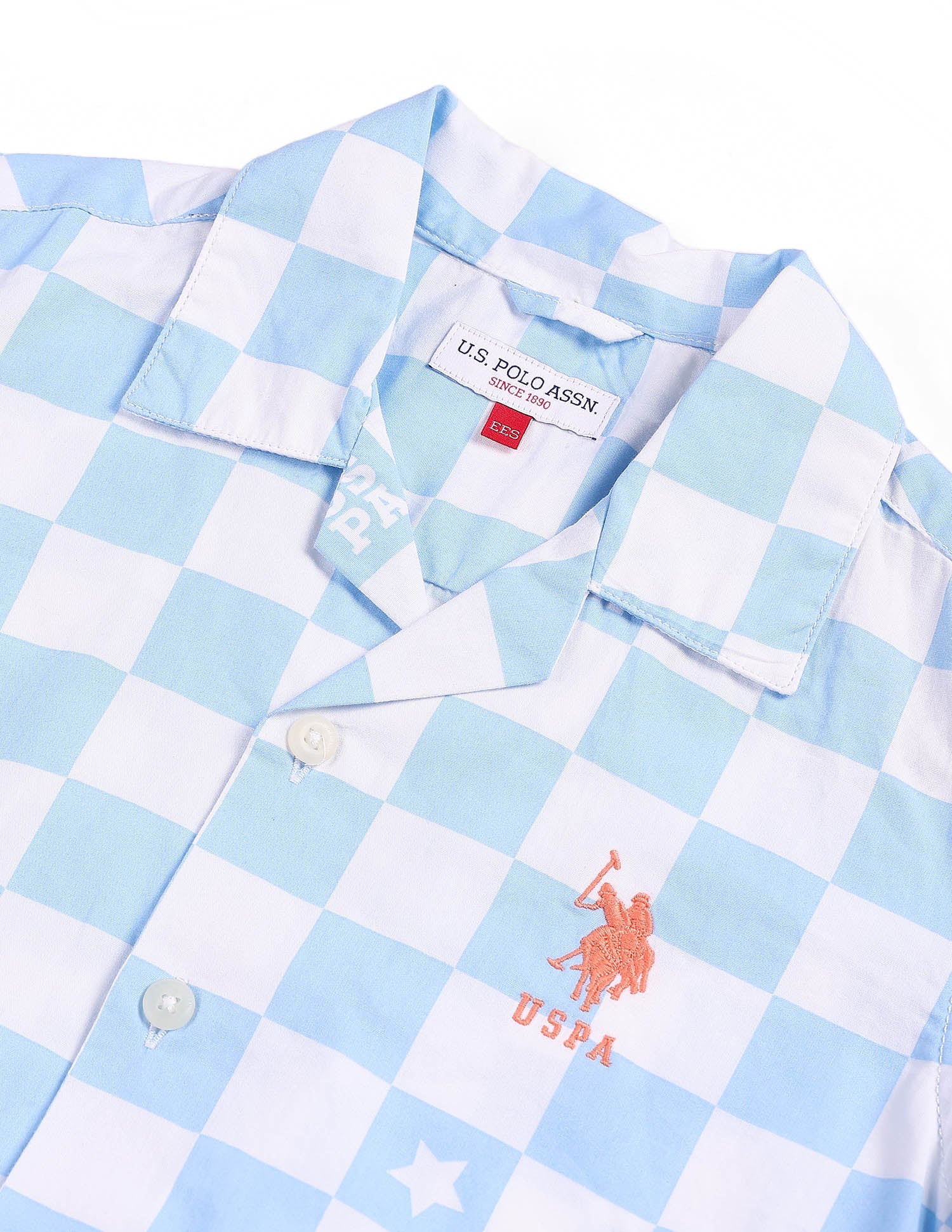 Boys Cotton Check Shirt Blue and White - U.S. POLO ASSN. | Large