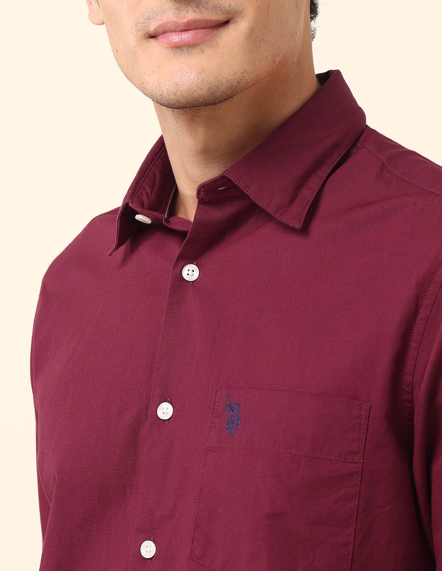Twill Tailored Fit Solid Shirt Maroon - U.S. Polo Assn. India | Large