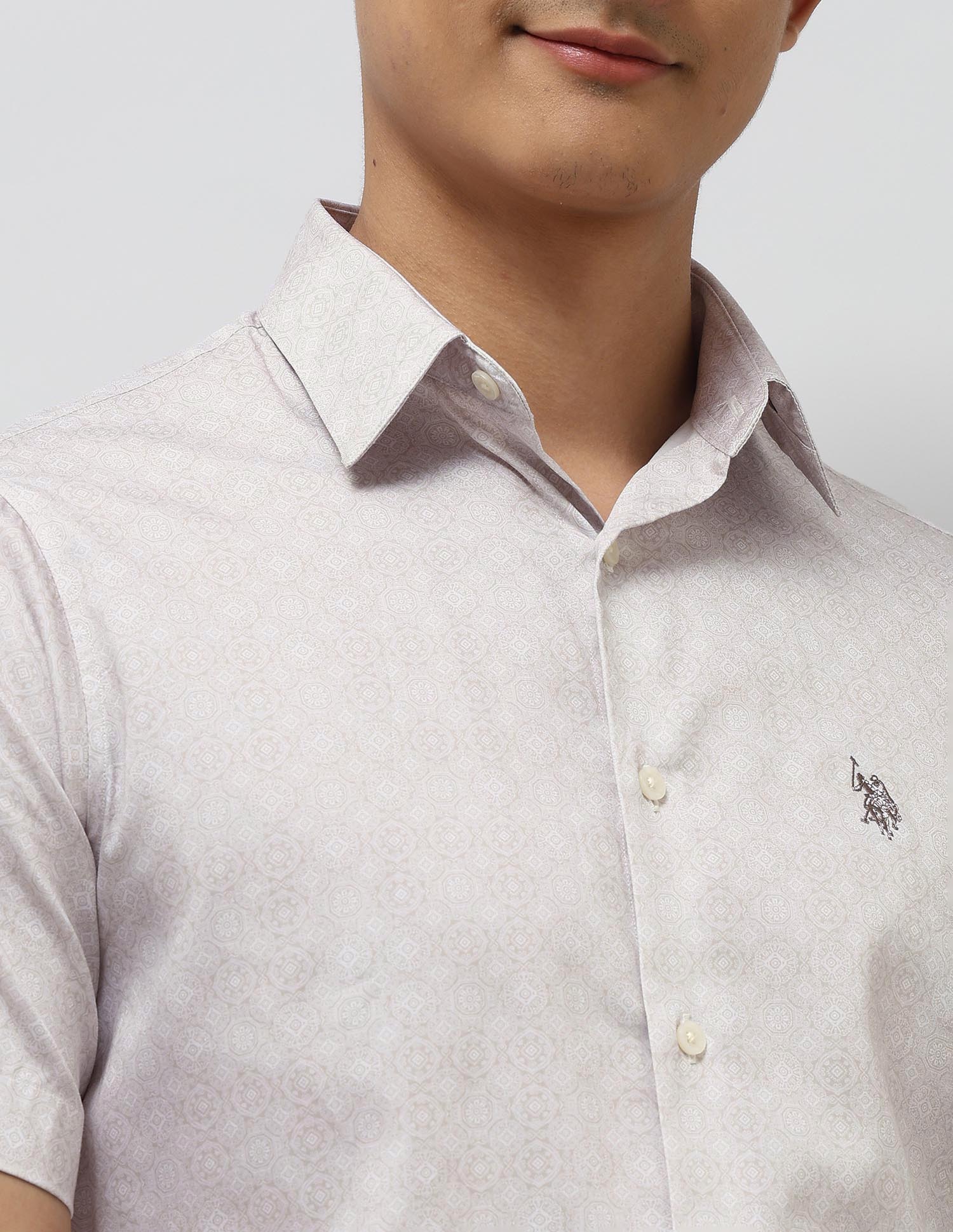 Tailored Fit Satin Shirt Beige - U.S. POLO ASSN. | Large