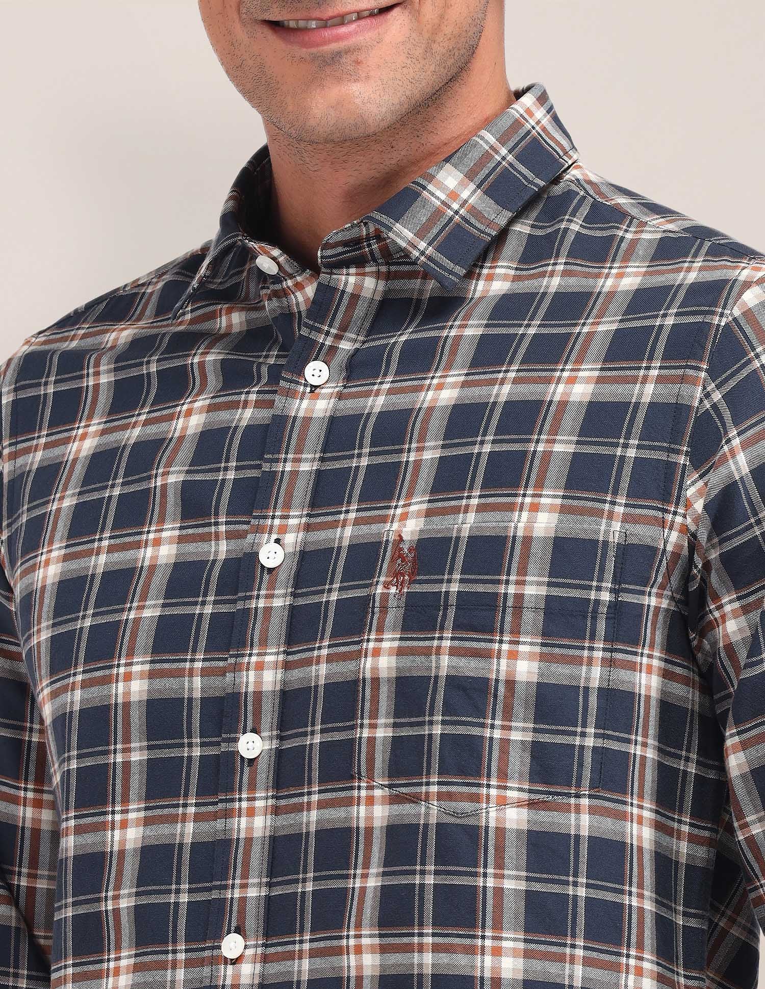 Dupplin Checked Tailored Fit Shirt Navy - U.S. Polo Assn. India | Large