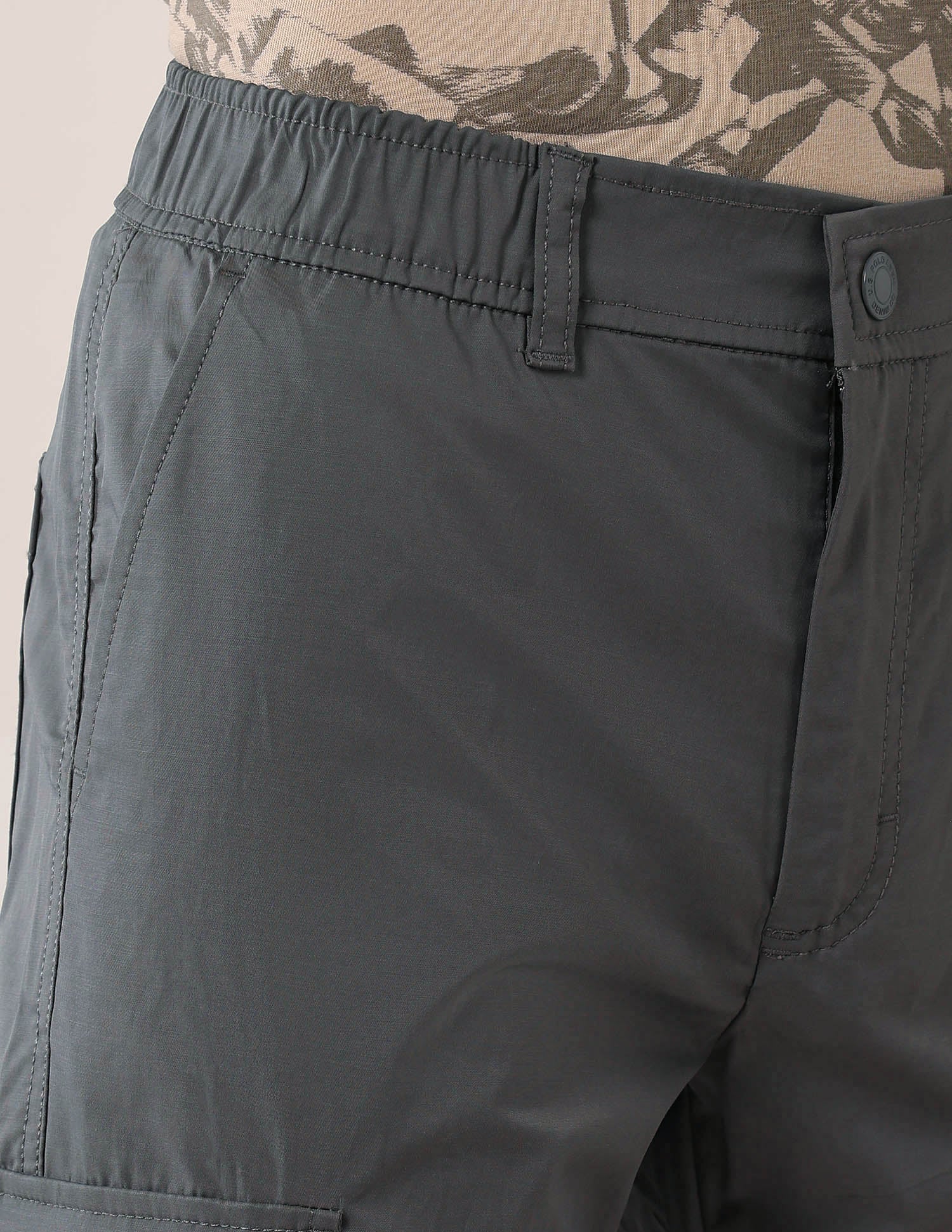 Mid Rise Solid Straight Fit Cargos Charcoal - U.S. Polo Assn. India | Large