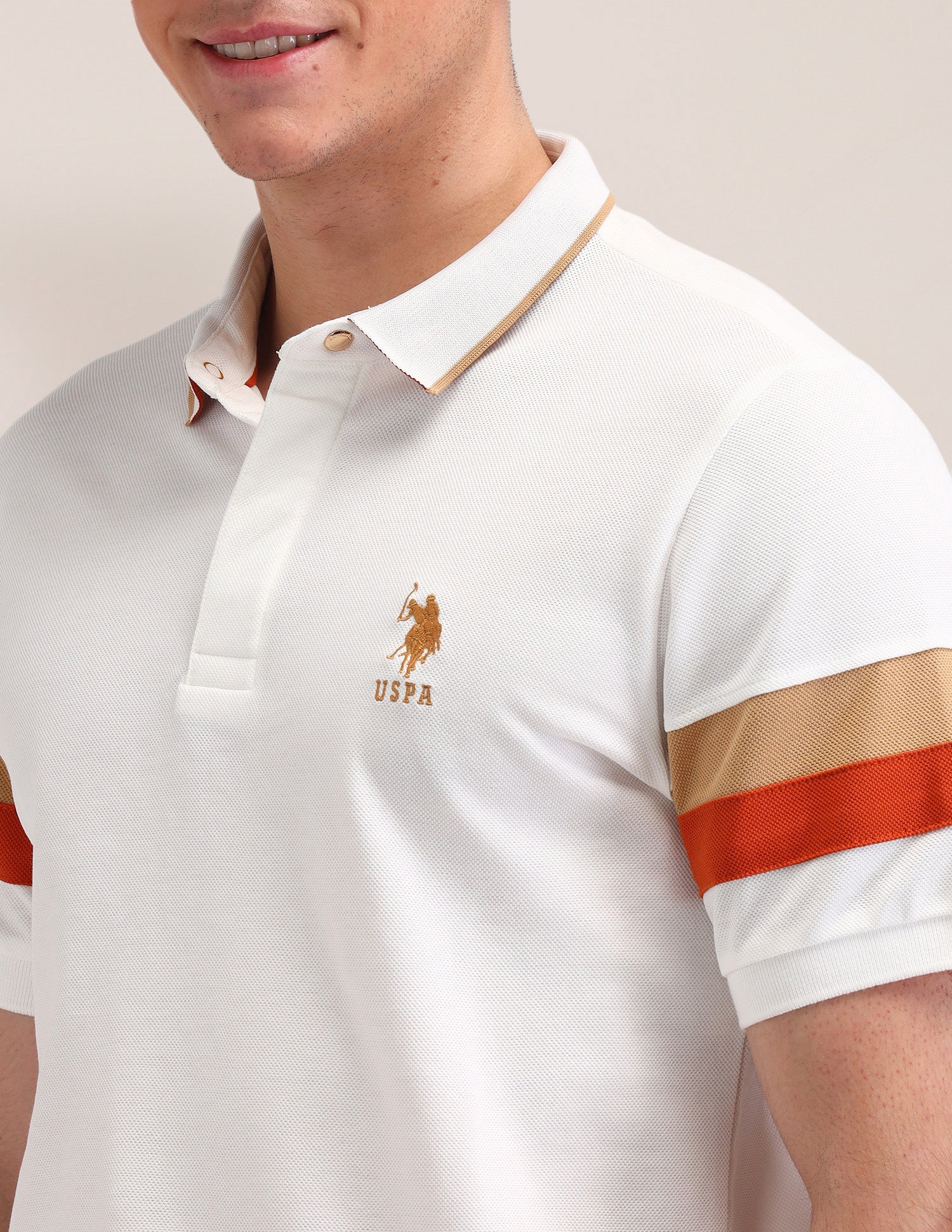 Solid Pattern Cotton Polo Shirt Off White - U.S. Polo Assn. India | Large