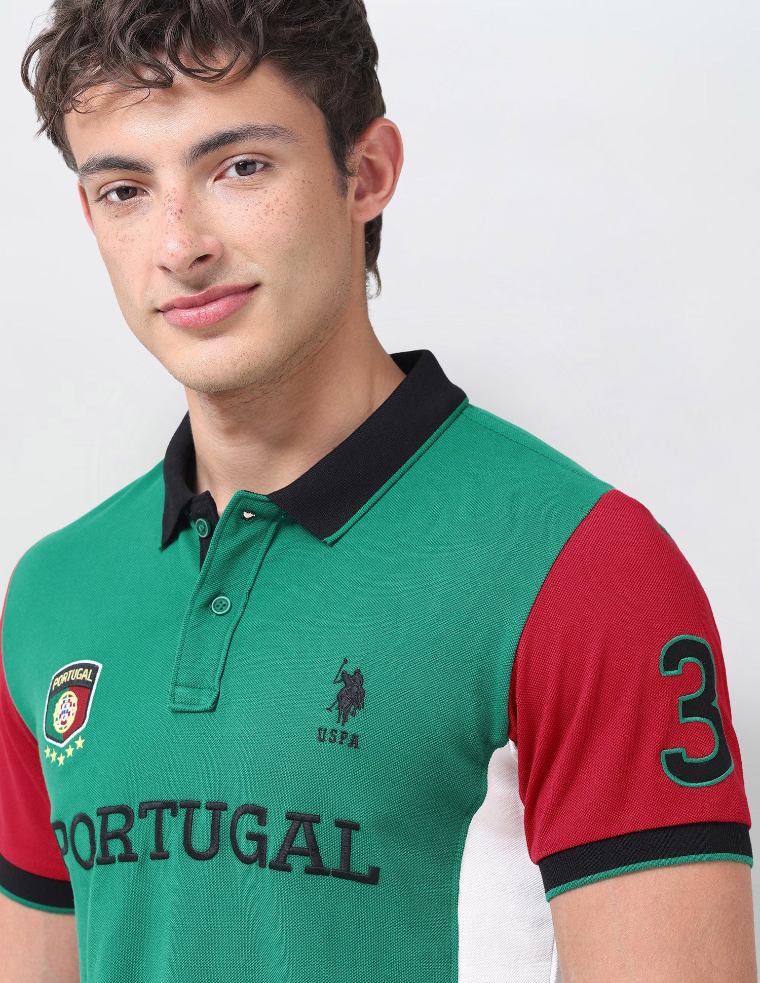 Colourblocked Embroidered Slim Fit Polo Shirt Green - U.S. Polo Assn. India | Large