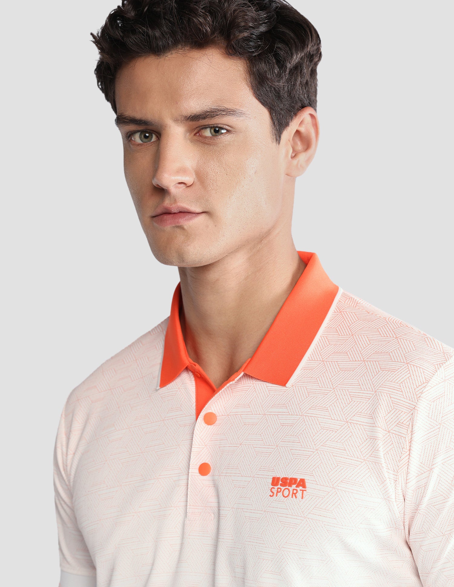 Geometric Printed Regular Fit Active Polo Shirt Orange - U.S. Polo Assn. India | Large