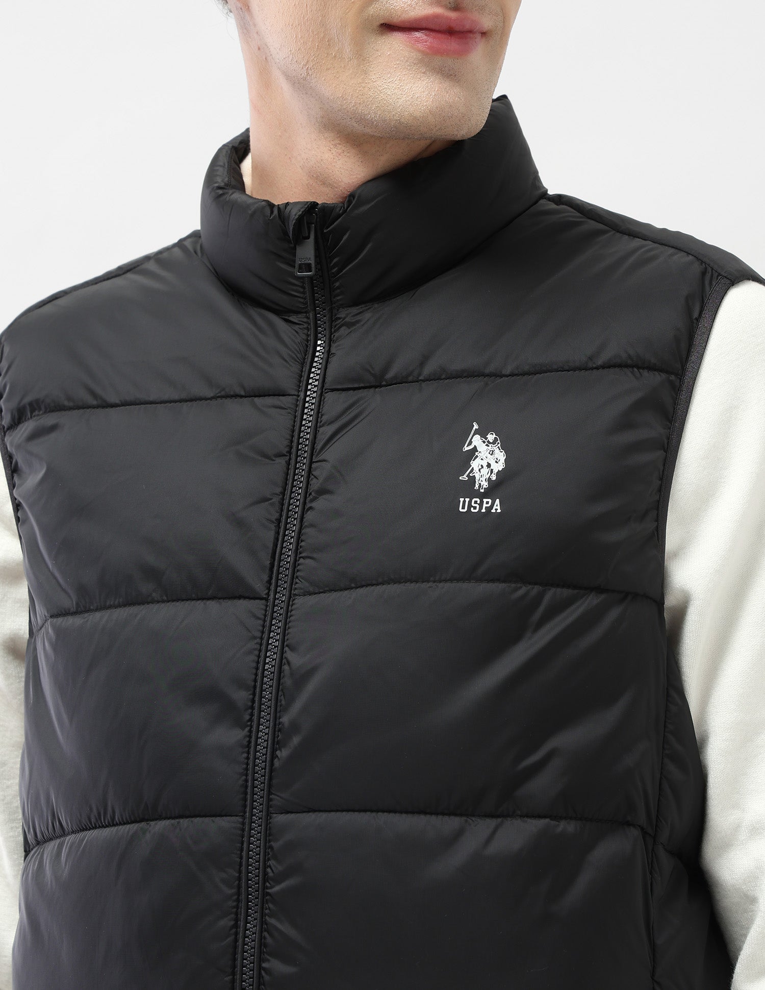 Solid Regular Fit Puffer Sleeveless Jacket Black - U.S. Polo Assn. India | Large
