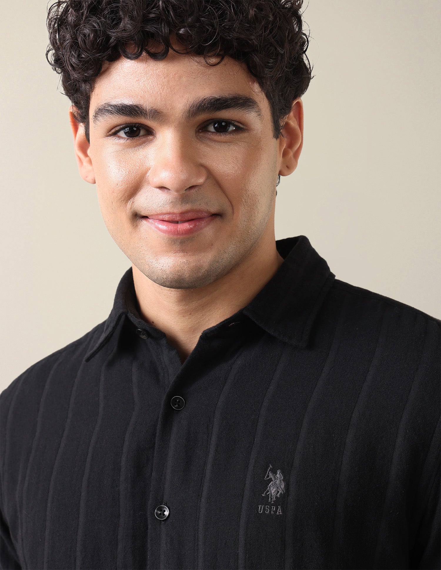 Self Design Vertical Striped Regular Fit Shirt Black - U.S. Polo Assn. India | Large