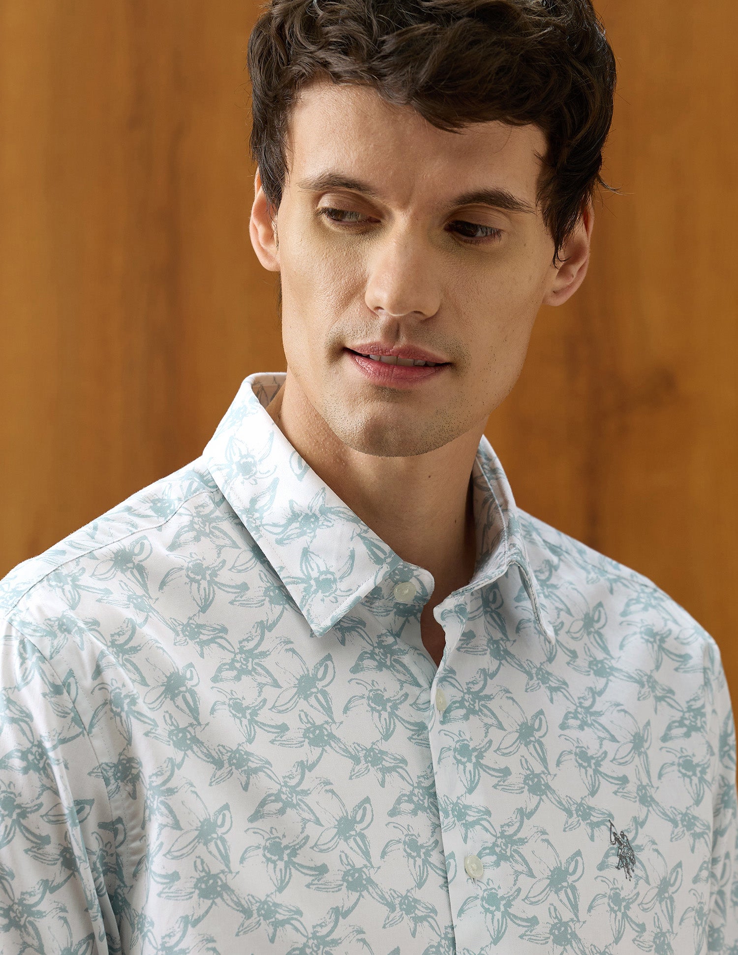Floral Printed Regular Fit Shirt Medium Green - U.S. Polo Assn. India | Large