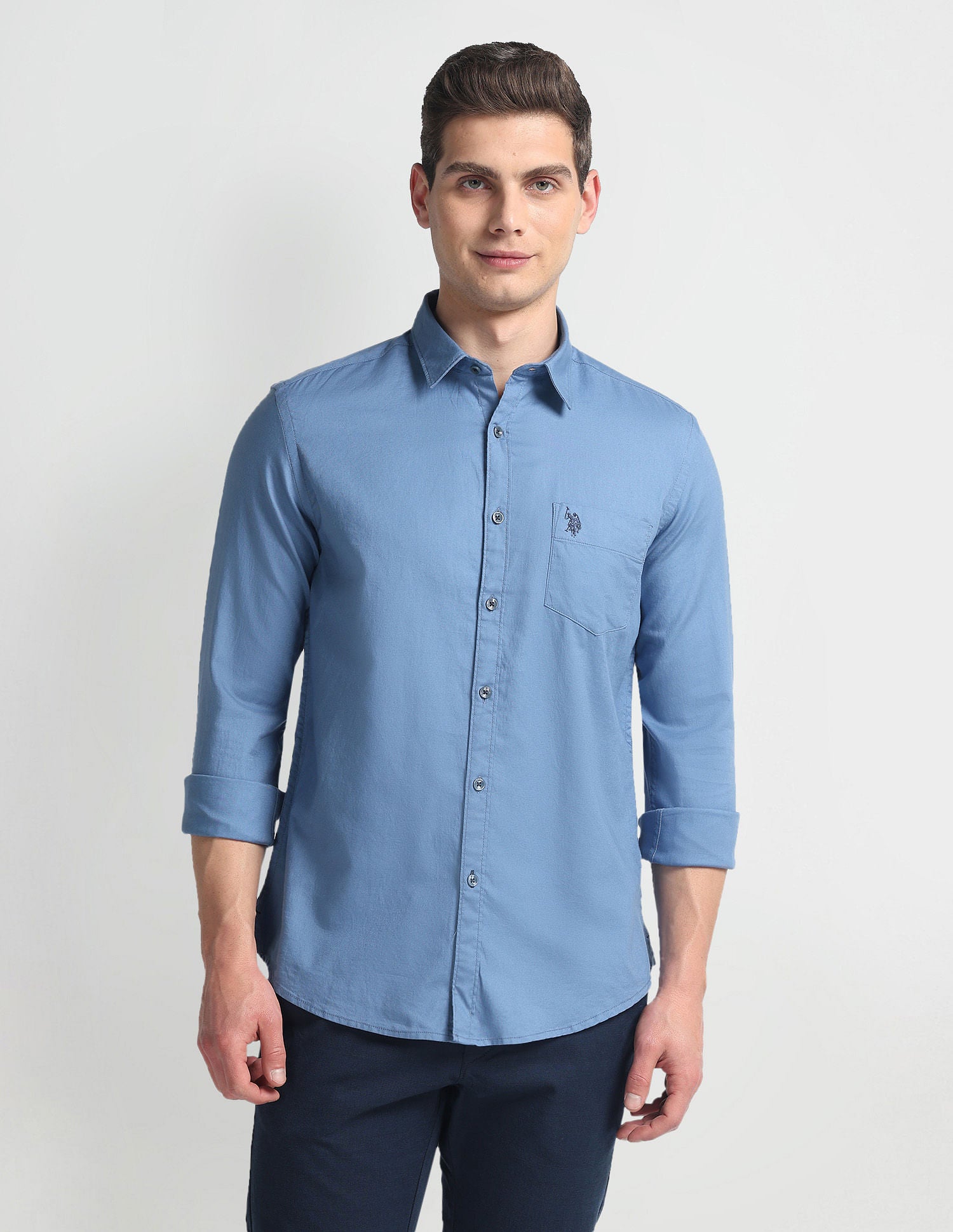 Cotton Twill Slim Shirt Blue - U.S. Polo Assn. India | Large