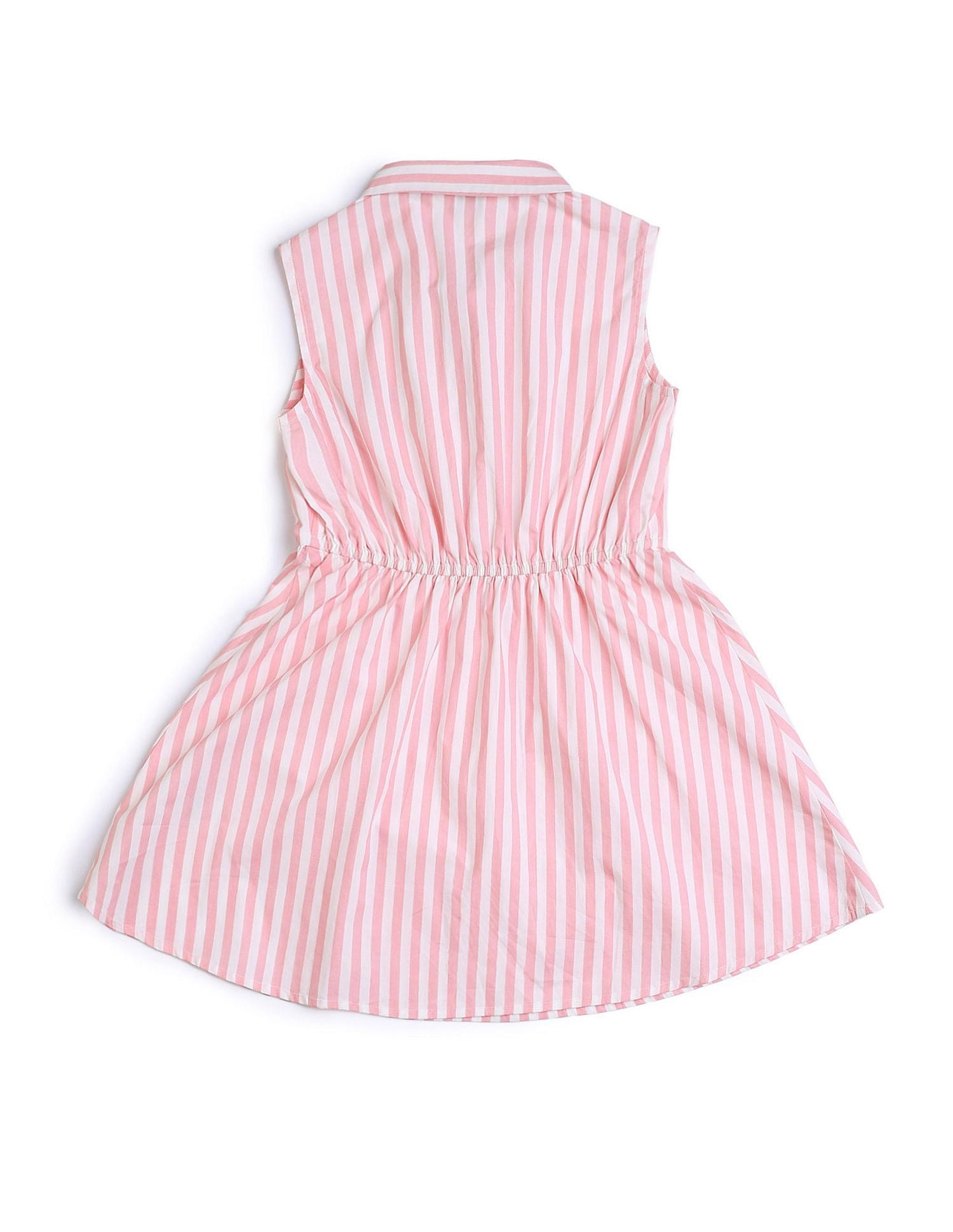 Girls Vertical Striped Fit And Flare Dress Pink - U.S. POLO ASSN. | Large
