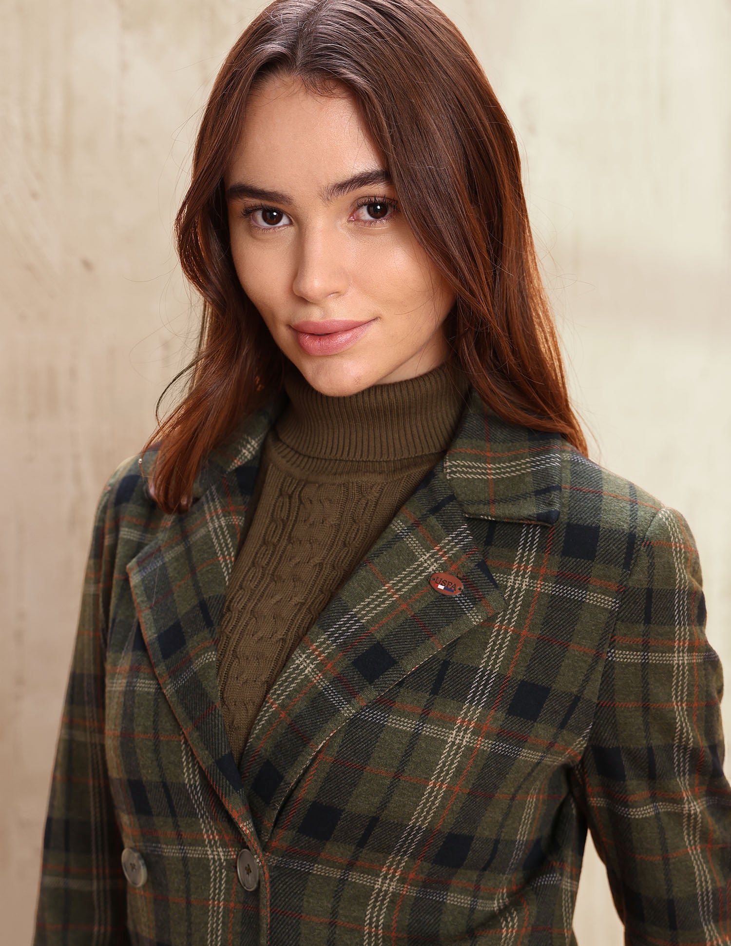 Checked Regular Fit Notch Lapel Overcoat Green - U.S. POLO ASSN. | Large