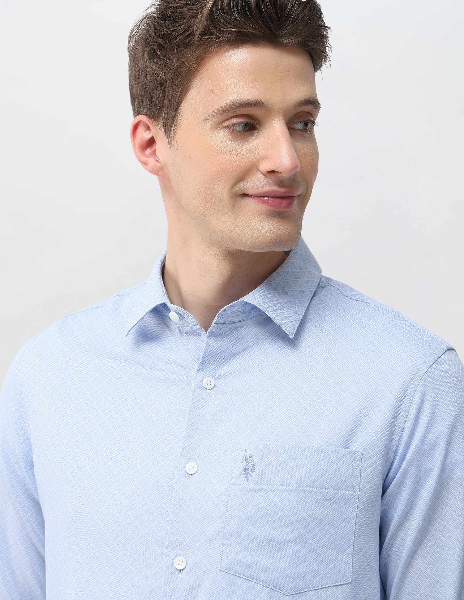 Geometric Printed Dobby Shirt Light Blue - U.S. Polo Assn. India | Large