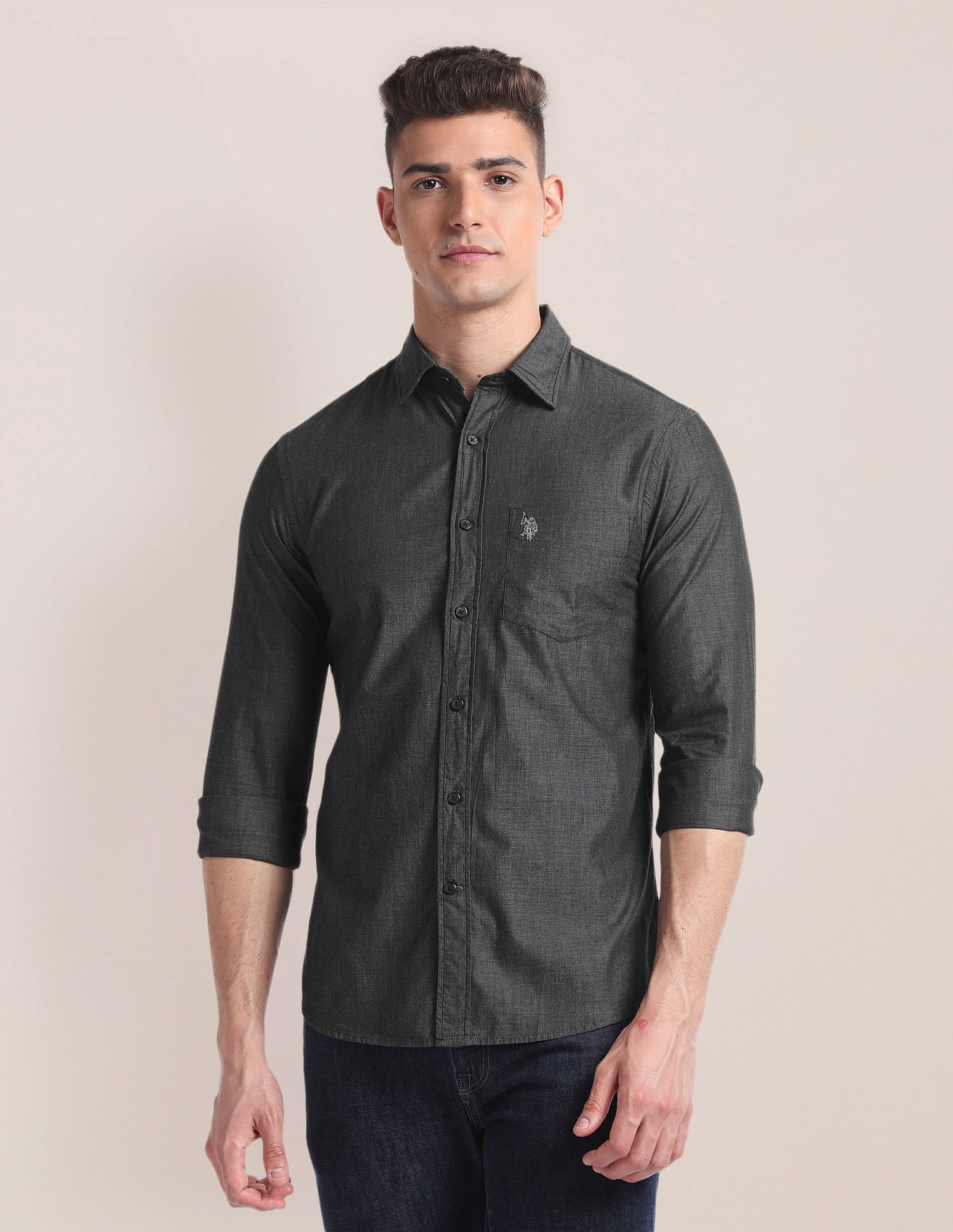Premium Cotton Patterned Shirt Black - U.S. POLO ASSN. | Large