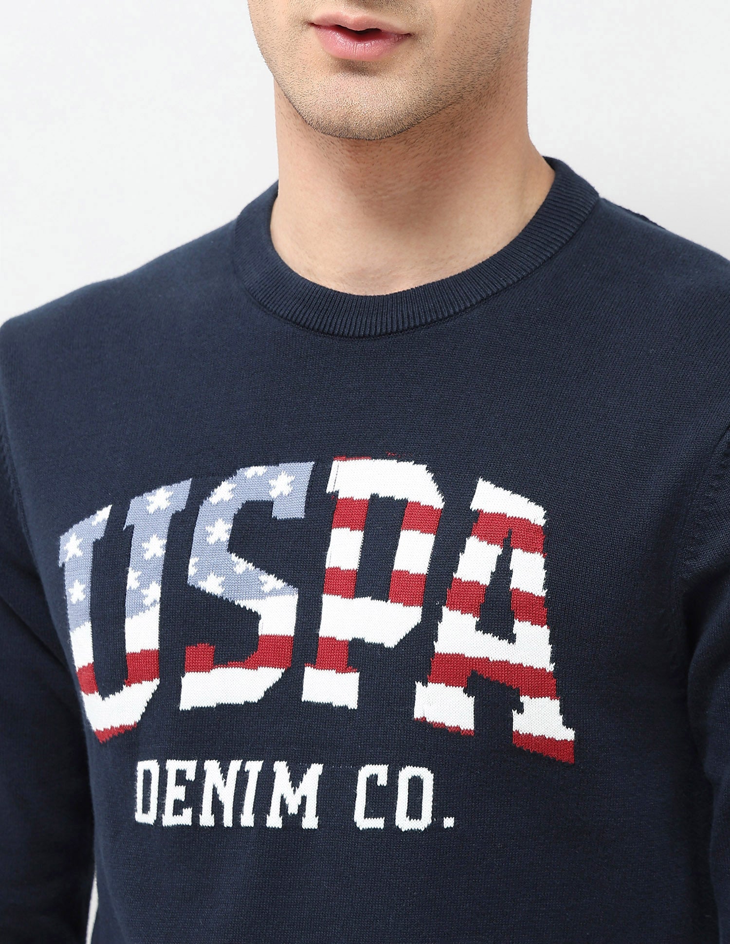 Brand Patterned Knit Regular Fit Sweater Navy - U.S. POLO ASSN. | Large