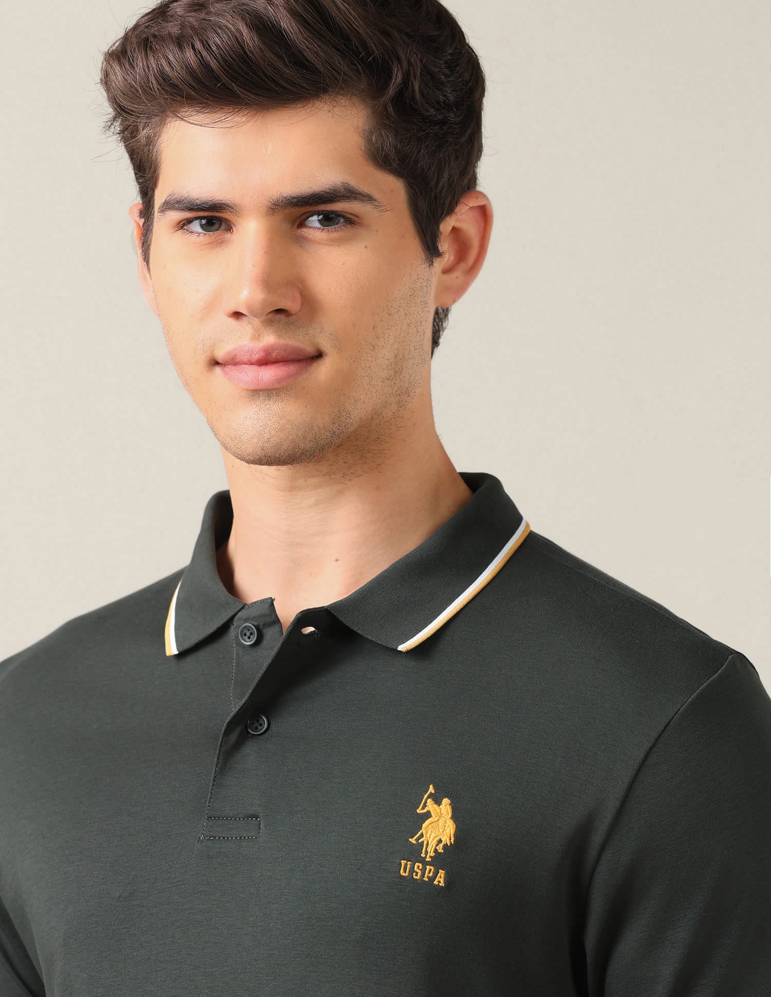 Solid Slim Fit Polo Shirt Green - U.S. Polo Assn. India | Large