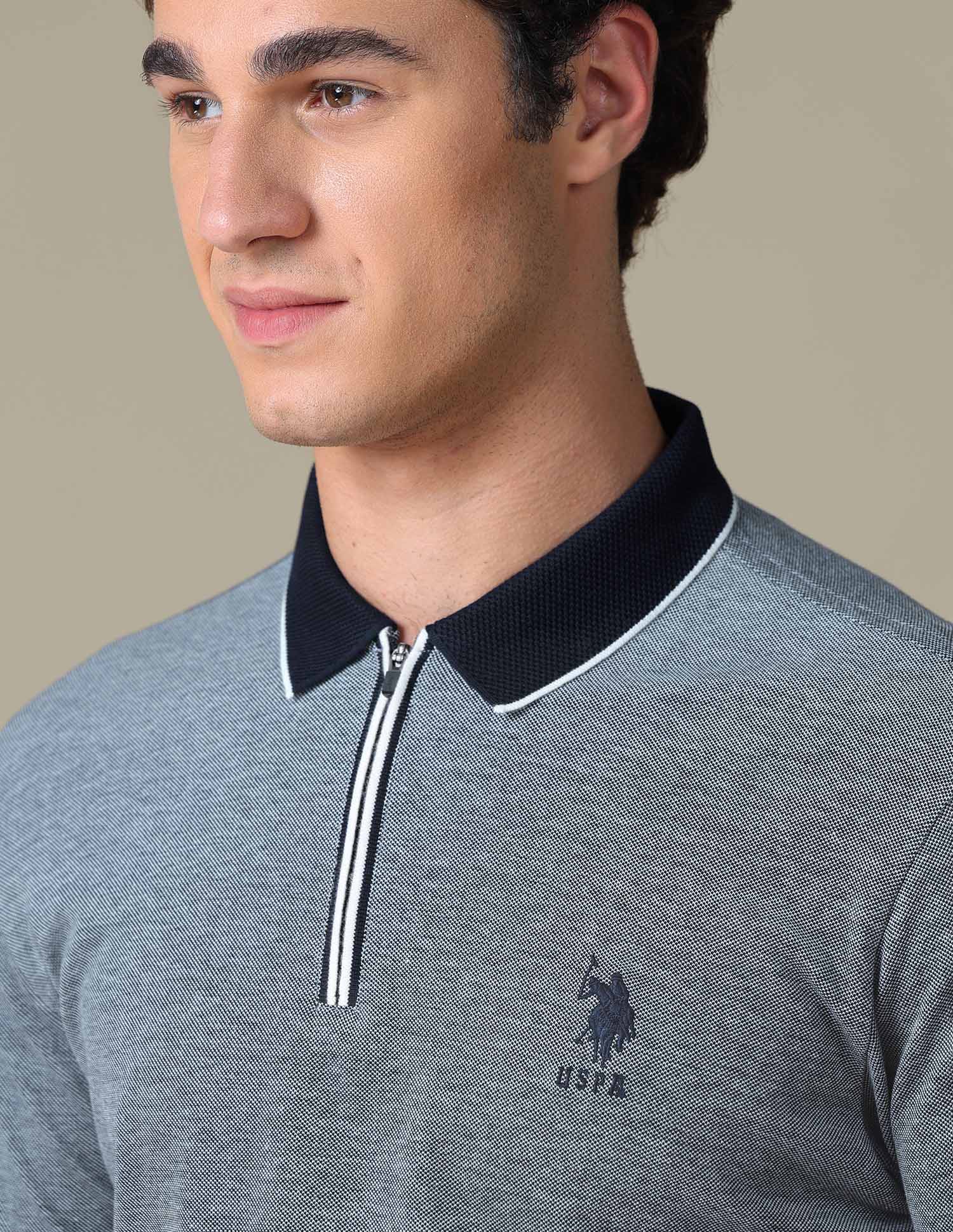 Heathered Regular Fit Polo Shirt Navy - U.S. Polo Assn. India | Large