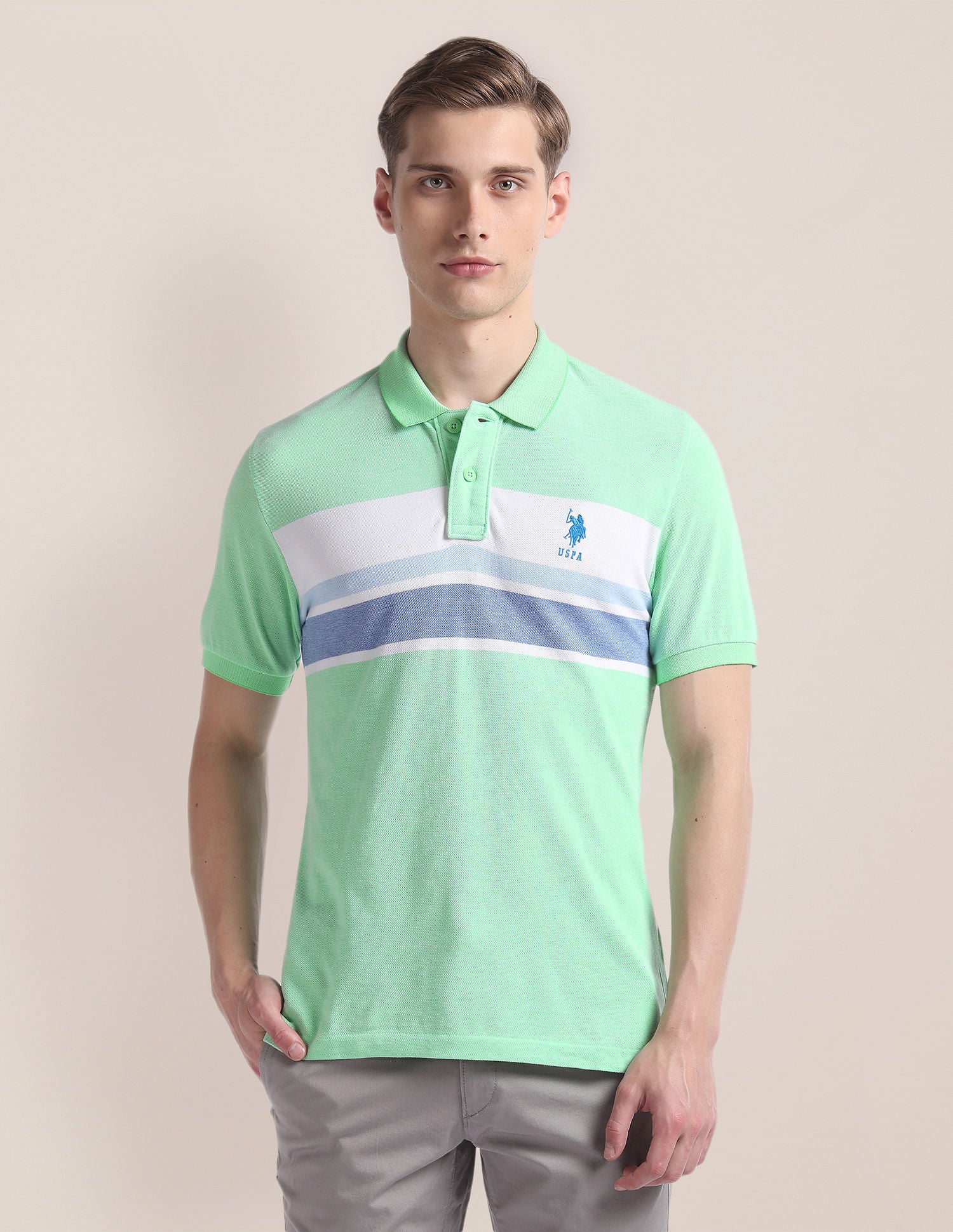 Horizontal Stripe Slim Polo Shirt Green - U.S. Polo Assn. India | Large