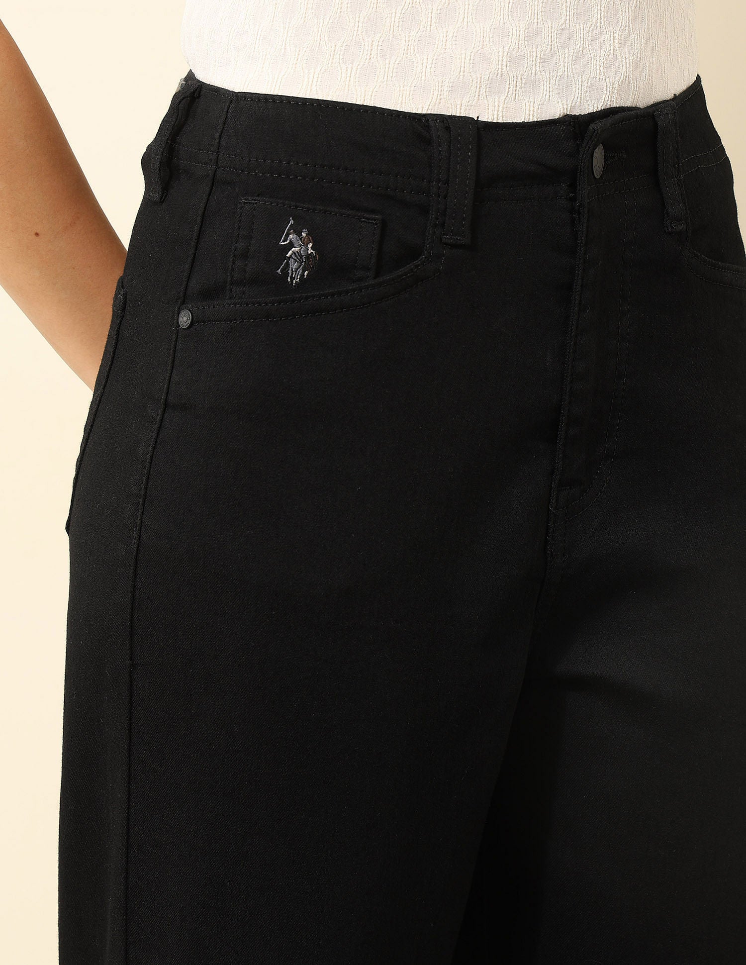 High Rise Carrot Fit Cargo Jeans Rinse Black - U.S. POLO ASSN. | Large