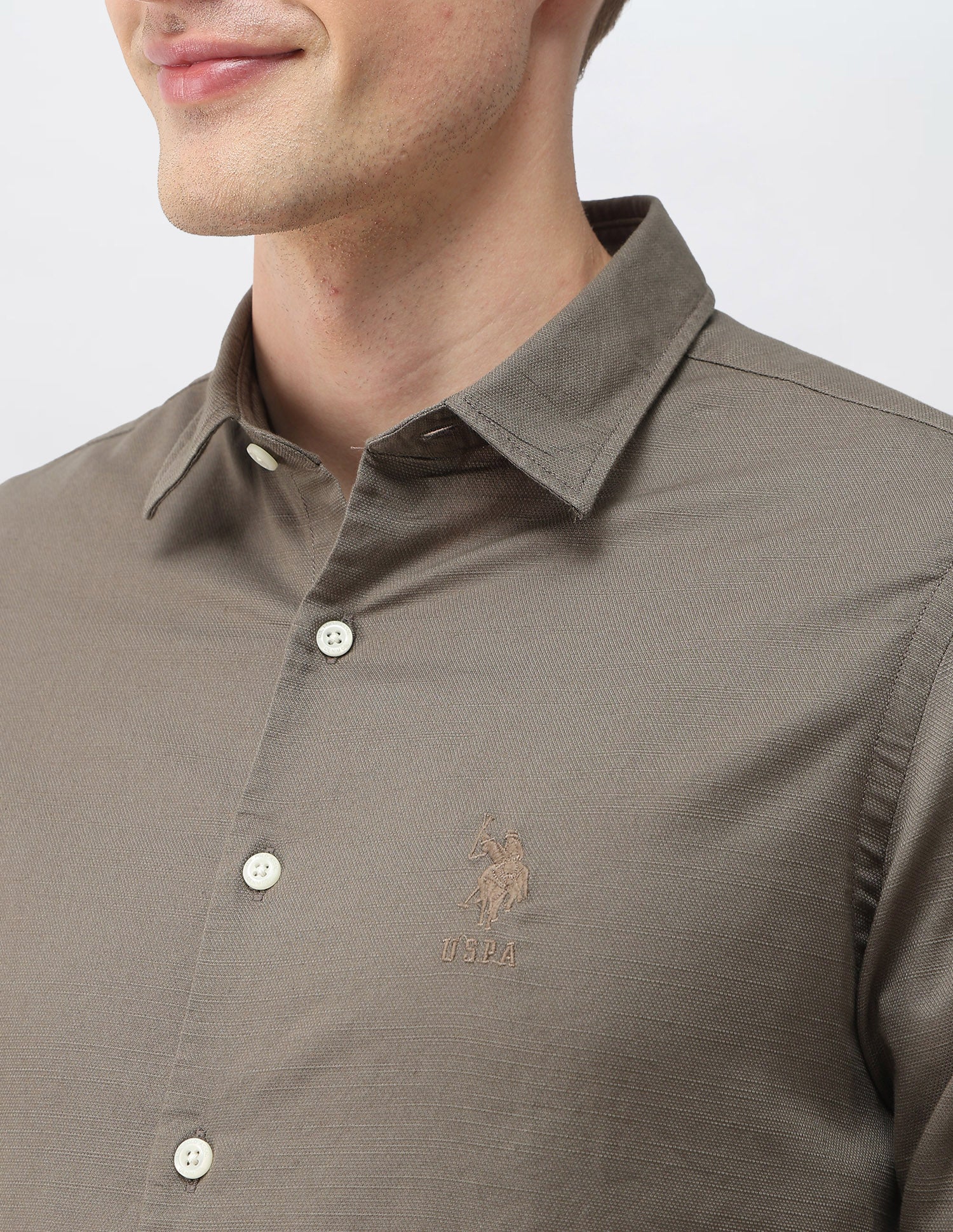 Solid Dobby Shirt Olive - U.S. Polo Assn. India | Large