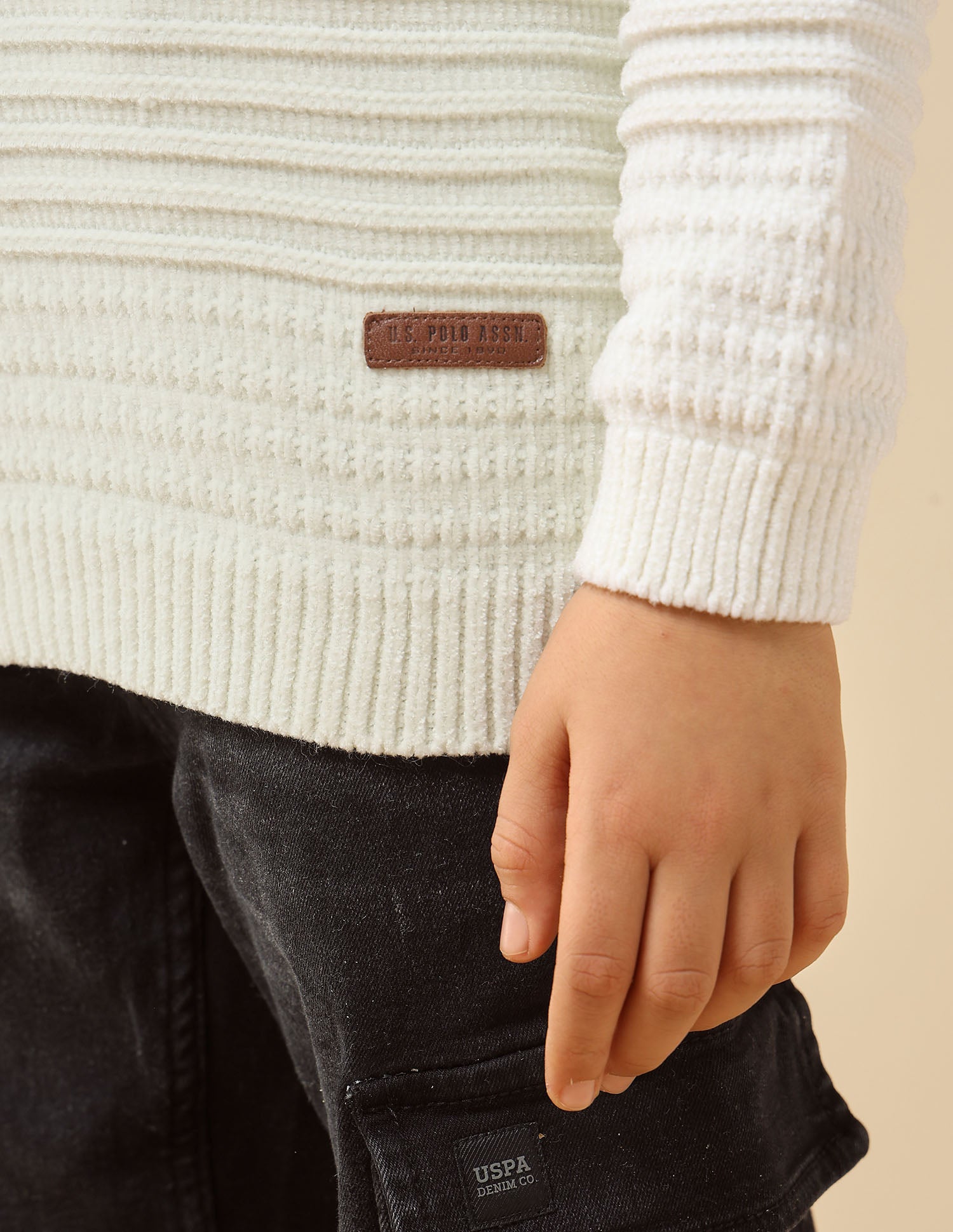 Boys Textured Mini Me Sweater White - U.S. POLO ASSN. | Large