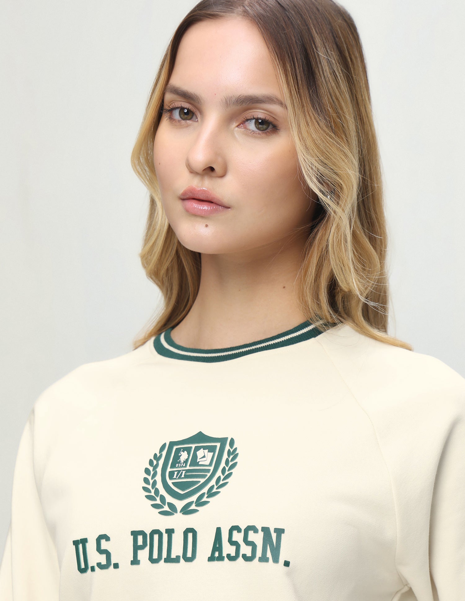 Brand Embossed Regular Fit Sweatshirt Ecru - U.S. Polo Assn. India | Large