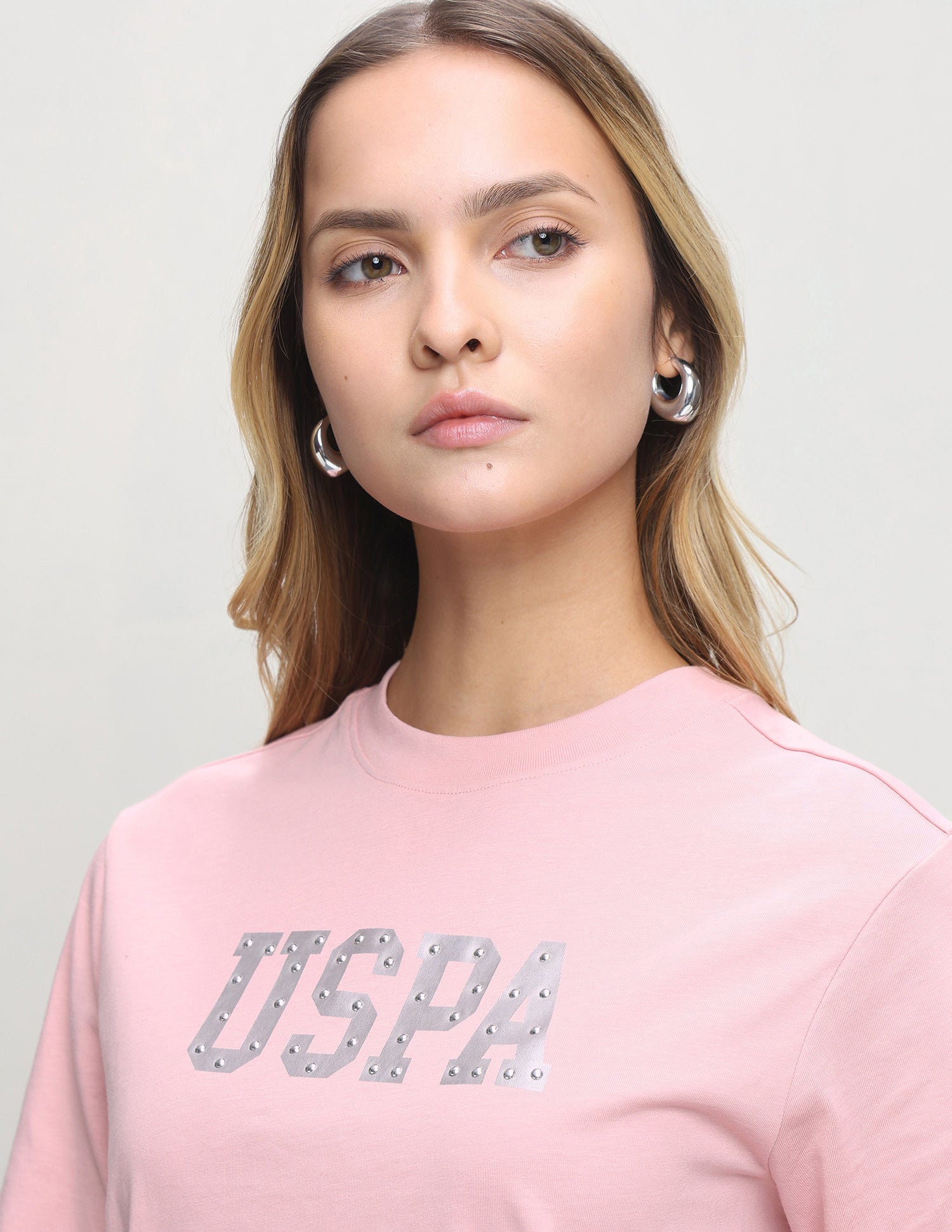 Brand Embellished Boxy Fit T-Shirt Light Pink - U.S. Polo Assn. India | Large