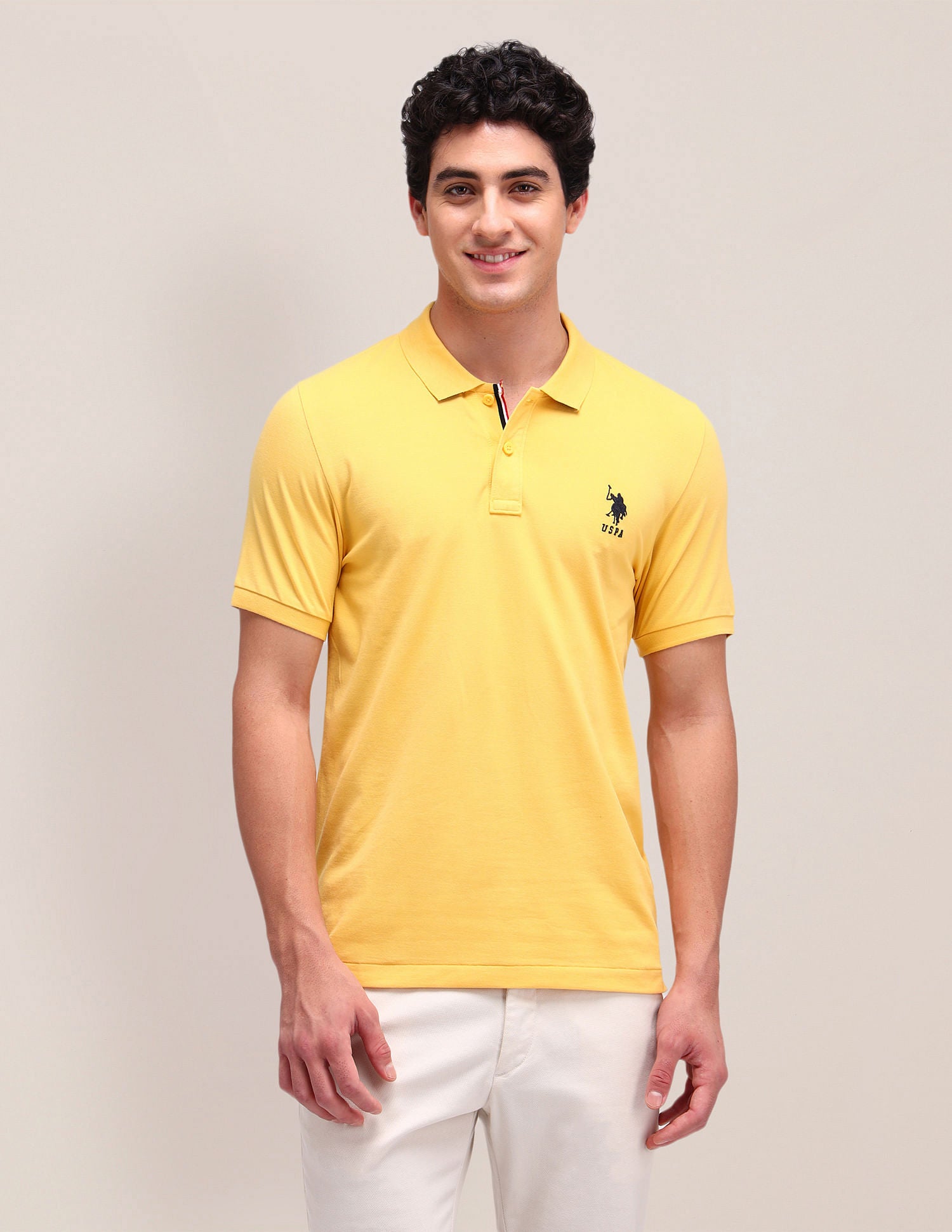 Solid Slim Fit Polo Shirt Yellow - U.S. POLO ASSN. | Large