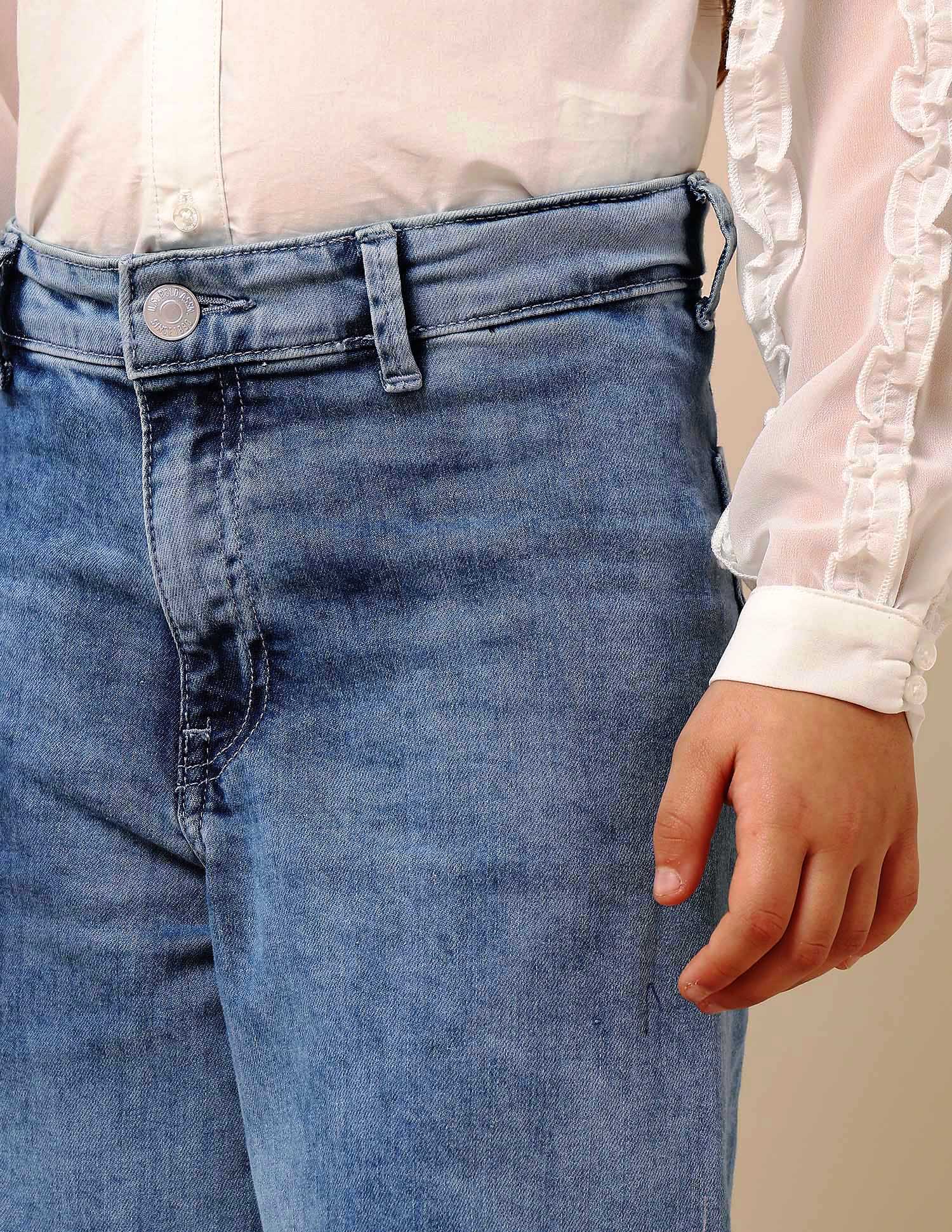 Girls Stone Washed Wide Leg Fit Jeans Blue - U.S. POLO ASSN. | Large