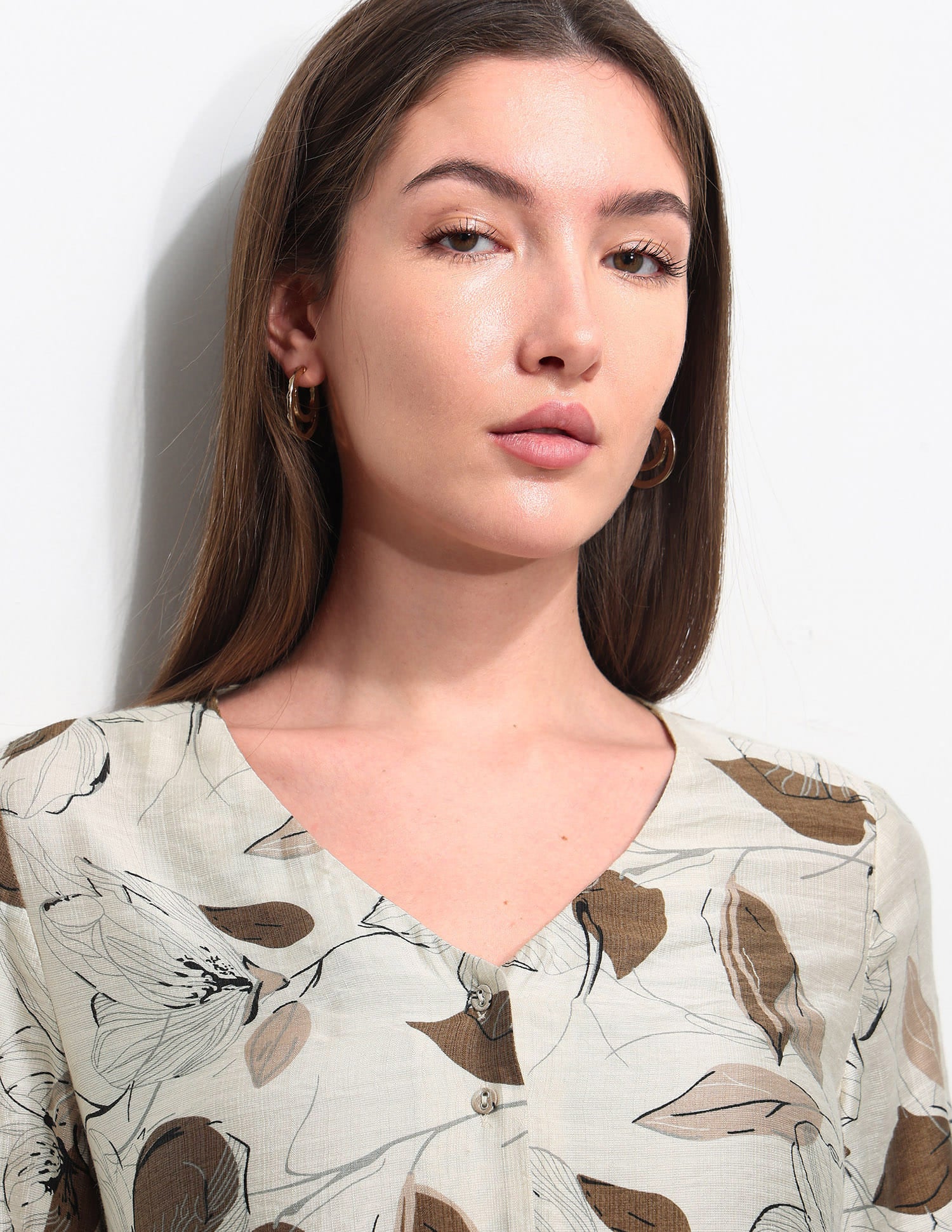 Relaxed Fit Floral Printed Top Beige - U.S. Polo Assn. India | Large