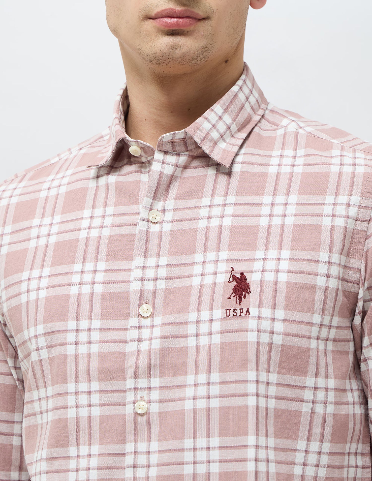 Grid Tattersall Checked Regular Fit Shirt Pink - U.S. POLO ASSN. | Large