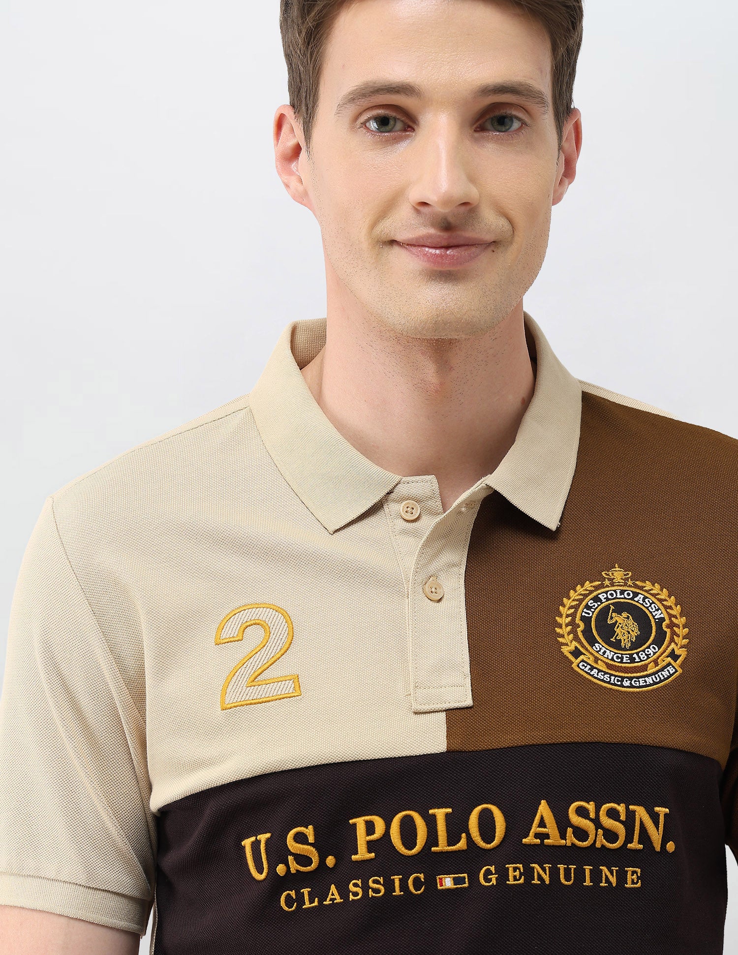 Colourblocked Brand Embroidered Slim Fit Polo Shirt Brown - U.S. Polo Assn. India | Large