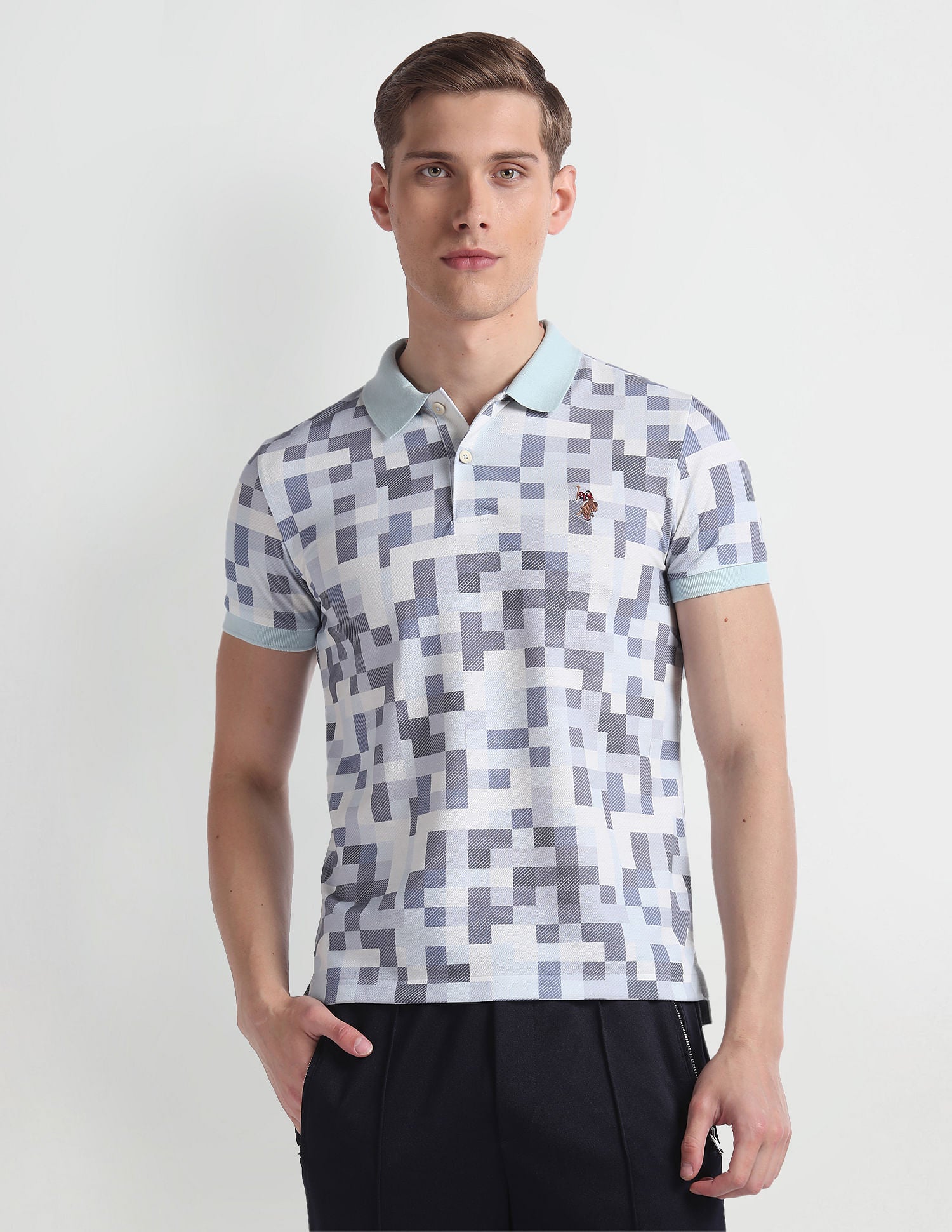Geometric Print Cotton Polo Shirt Blue - U.S. Polo Assn. India | Large